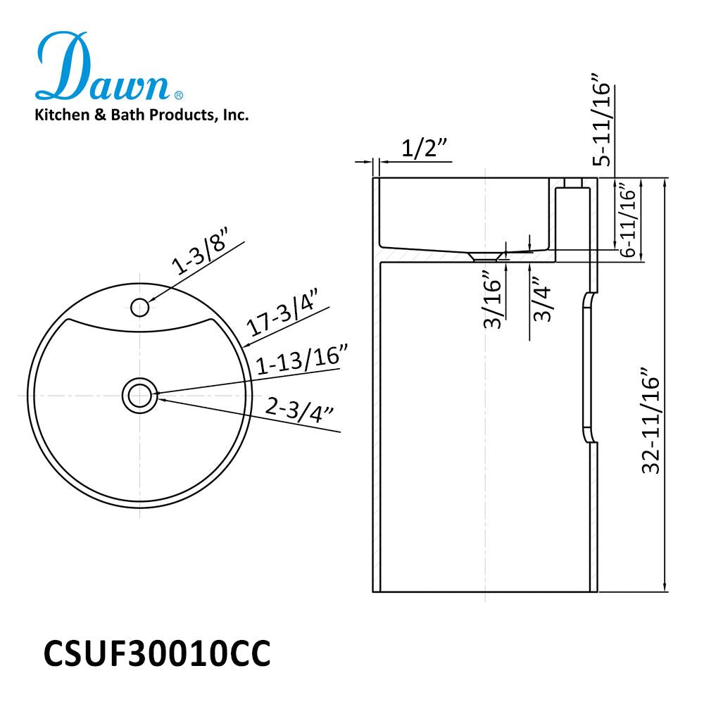 Dawn Pedestal Bathroom Concrete Basin Sink with one faucet hole, Cold Concrete Grey CSUF30010CC