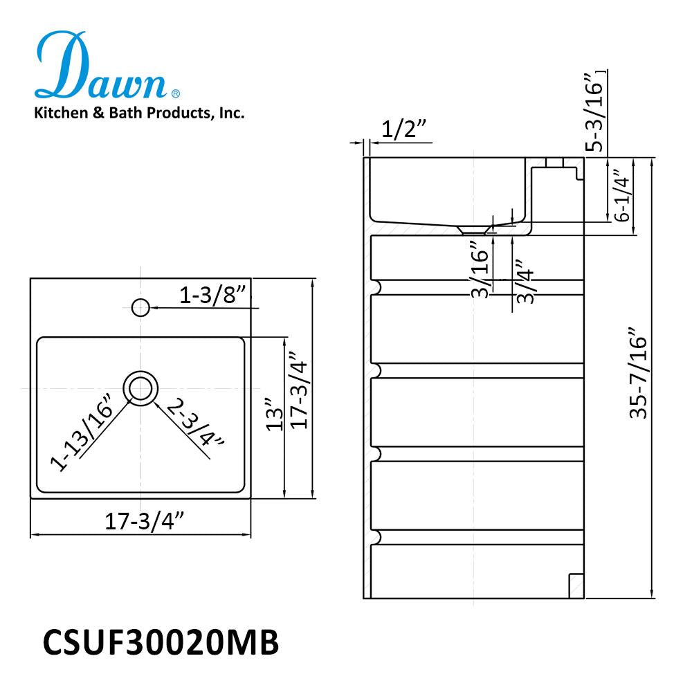 Dawn Pedestal Bathroom Concrete Square Basin Sink with one faucet hole, Mottled Bluish Grey CSUF30020MB