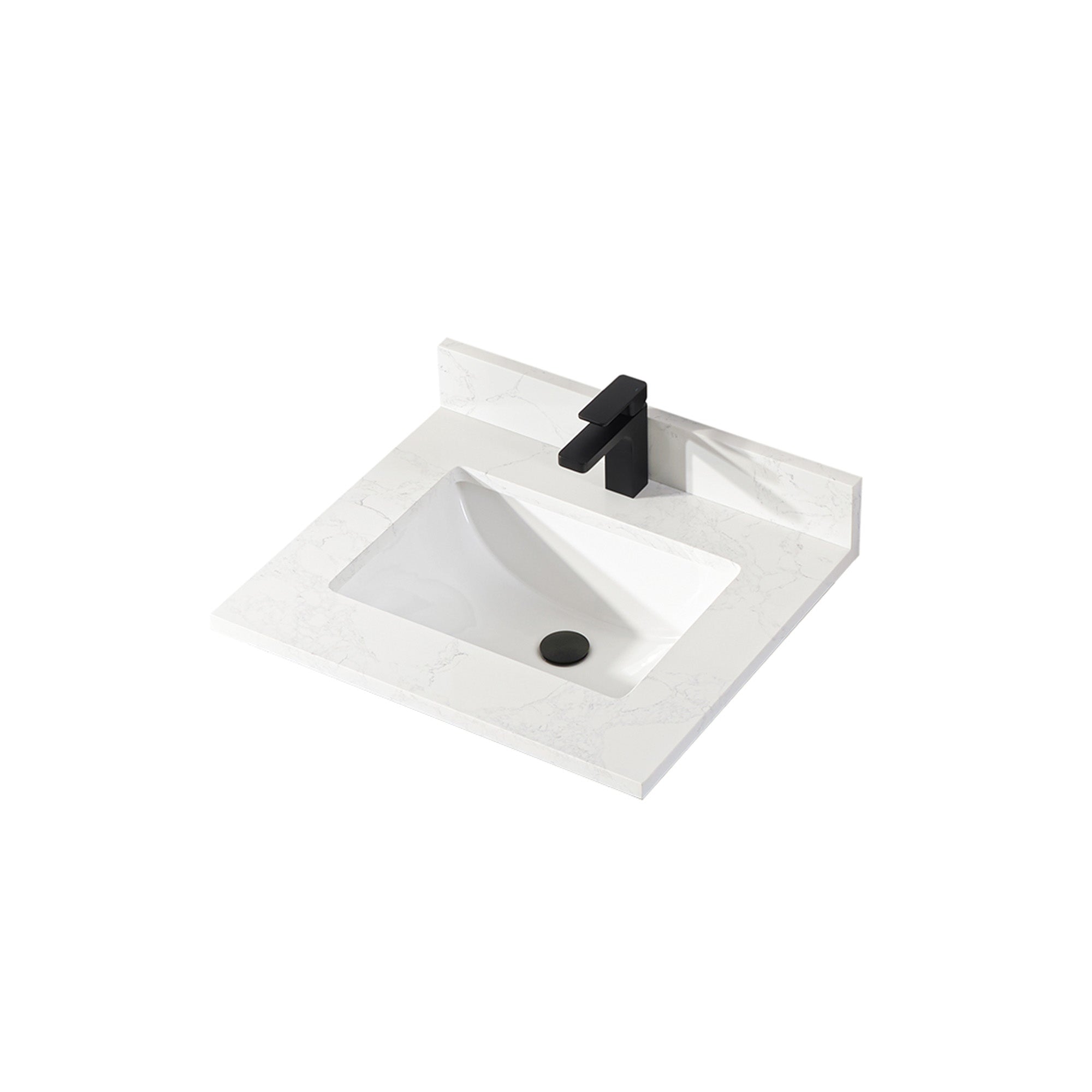 White Carrara countertop with integrated sink