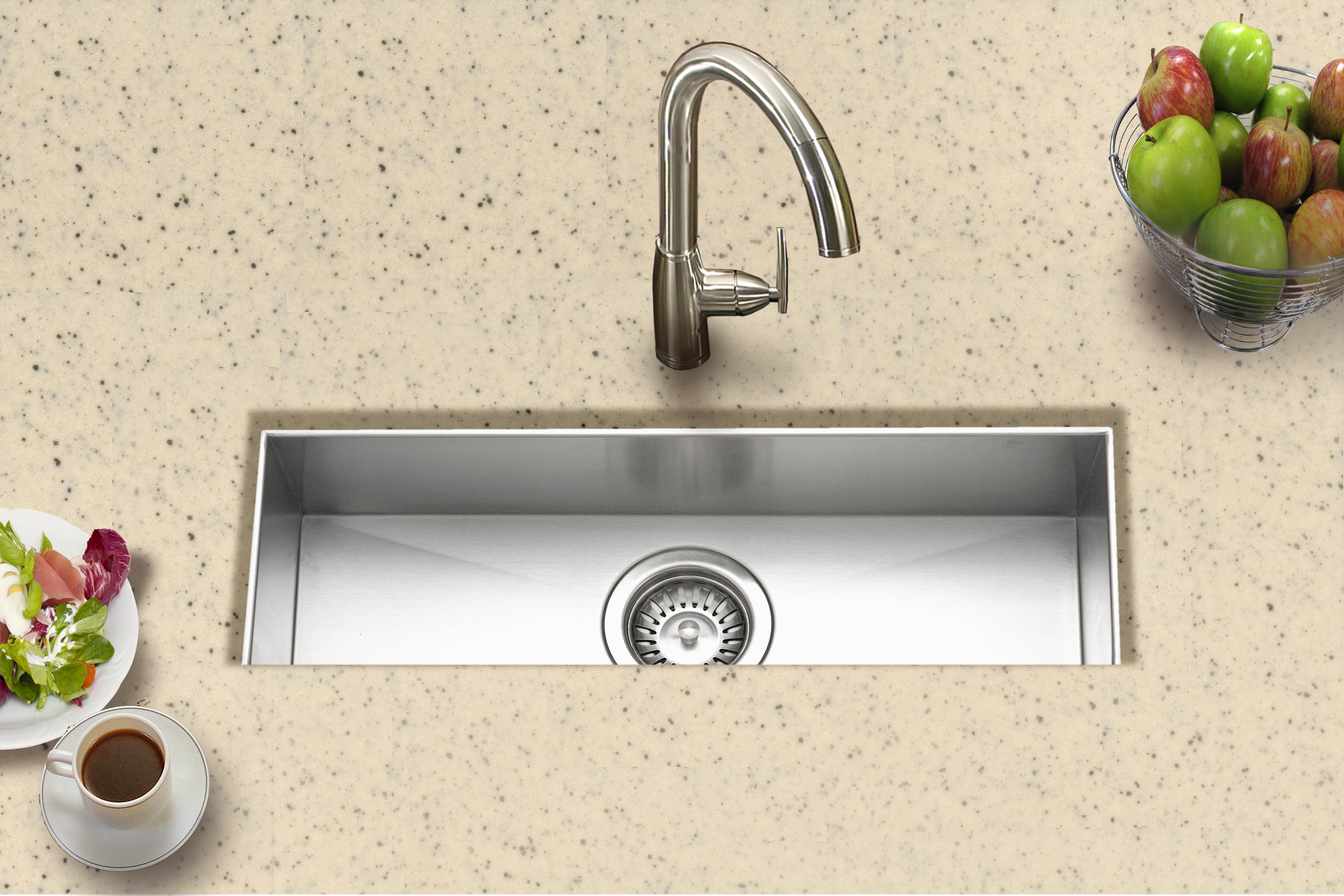 Houzer Contempo Trough 23" Stainless Steel Undermount Bar Sink with Strainer and Grid