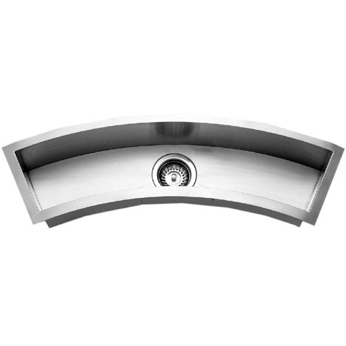 Houzer Contempo Trough 33" Stainless Steel Undermount Single Curved Bowl Bar Sink with Strainer & Grid