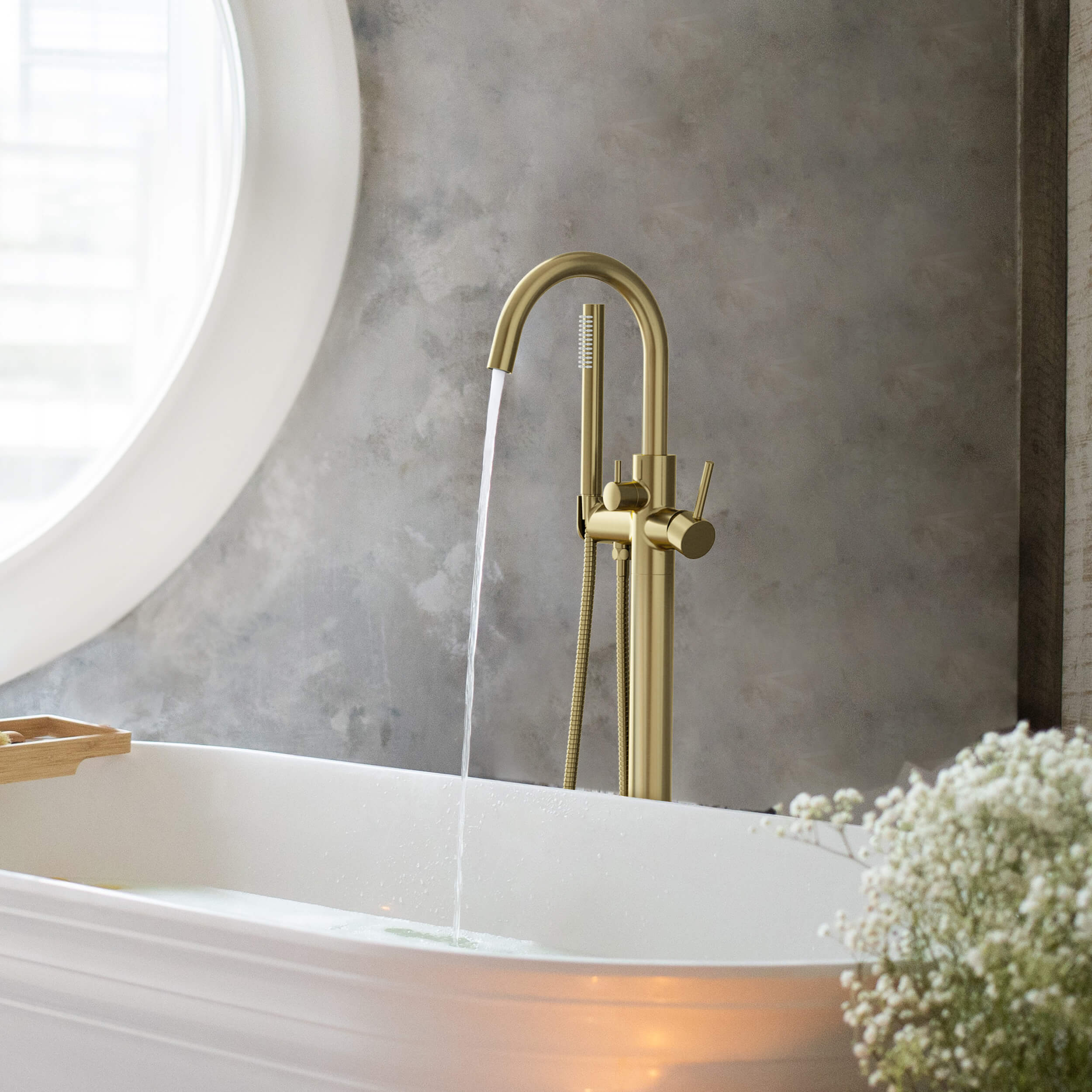 Halo Floor Mount Tub Filler With Hand Shower