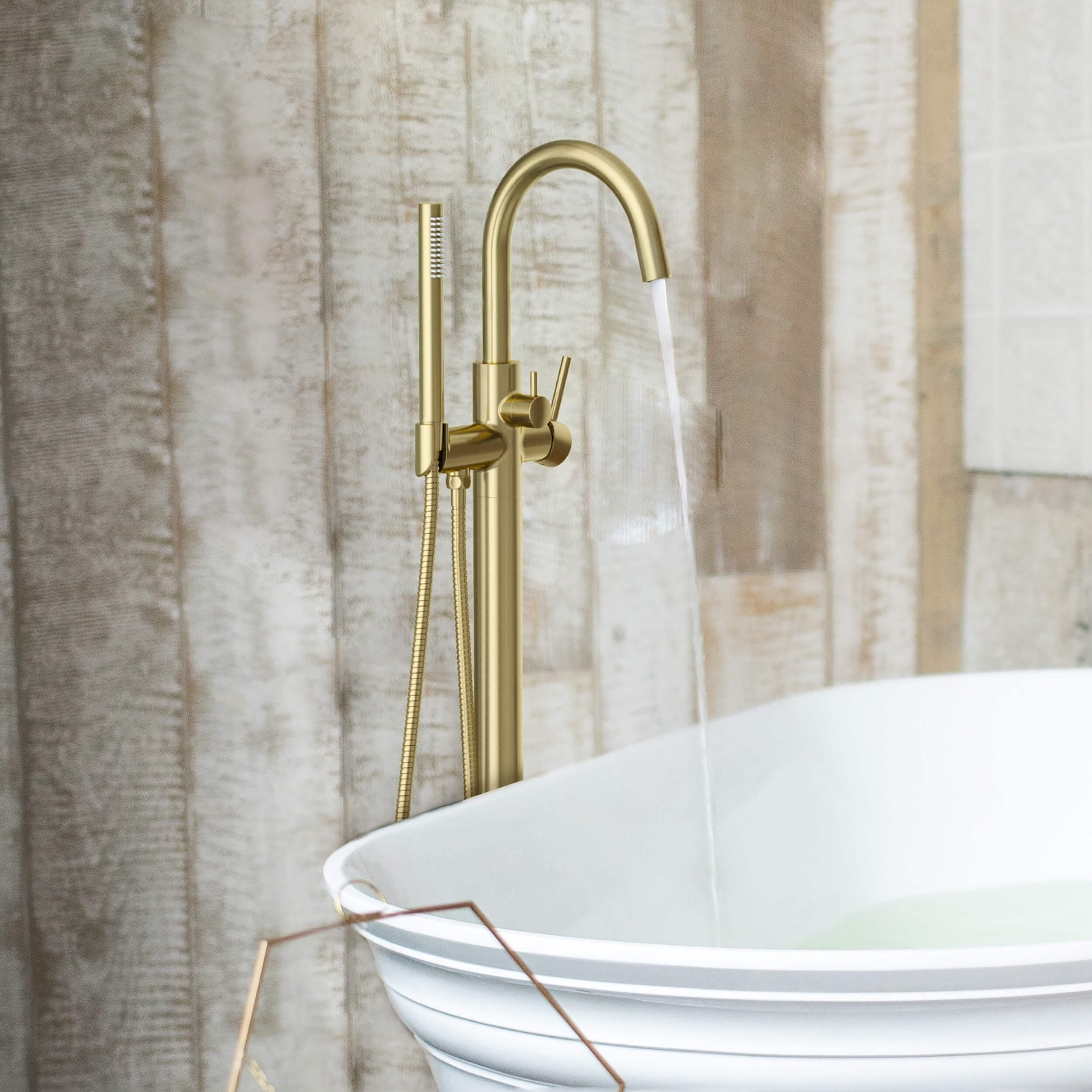 Halo Floor Mount Tub Filler With Hand Shower