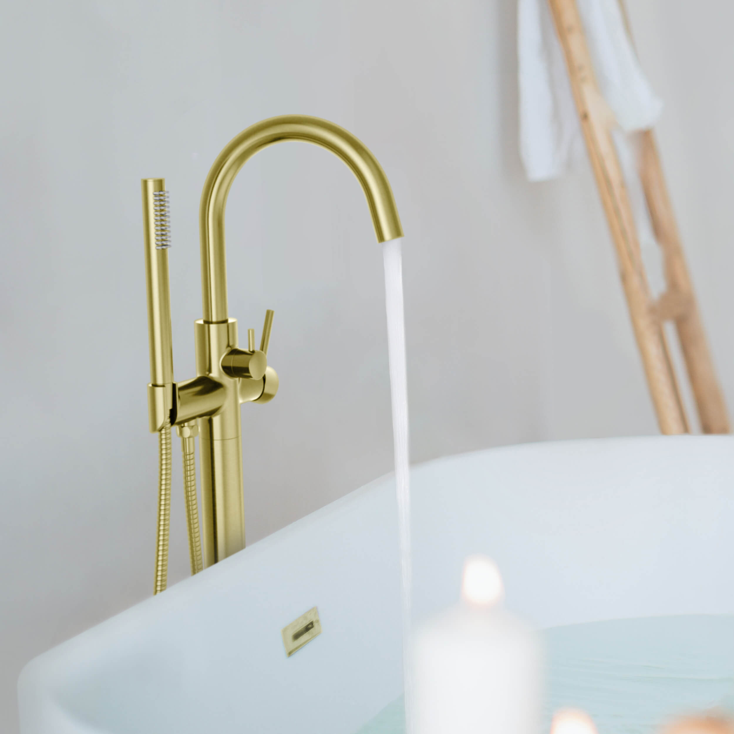 Halo Floor Mount Tub Filler With Hand Shower