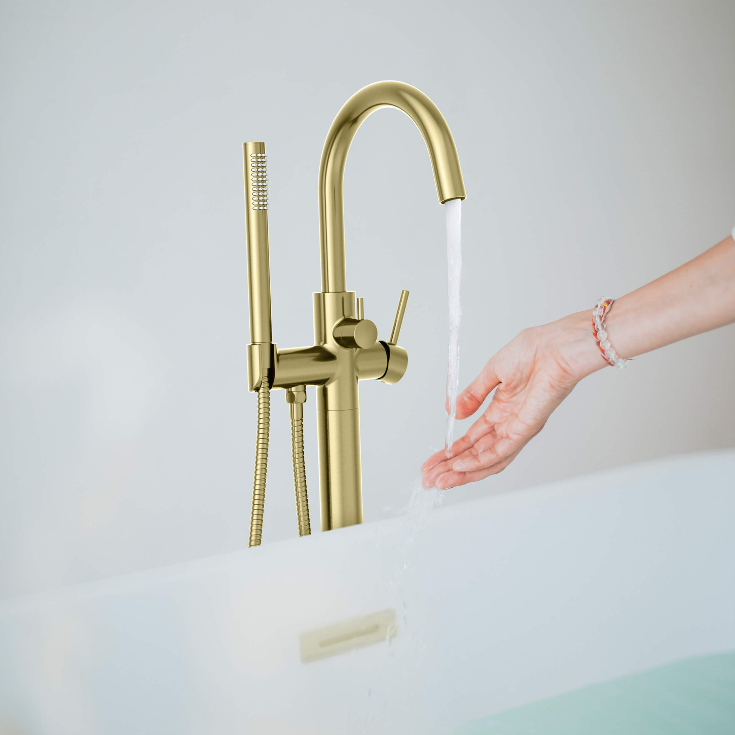 Halo Floor Mount Tub Filler With Hand Shower