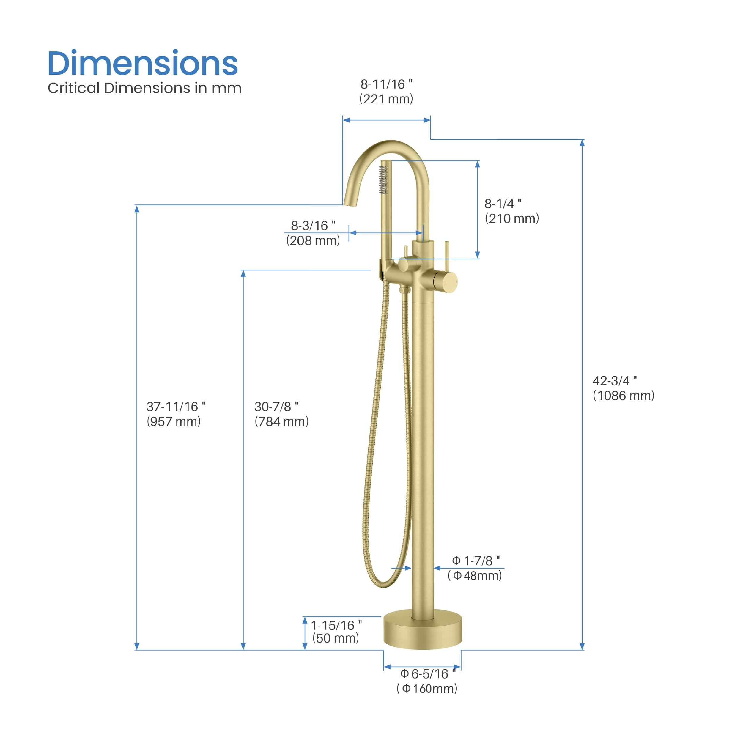 Halo Floor Mount Tub Filler With Hand Shower