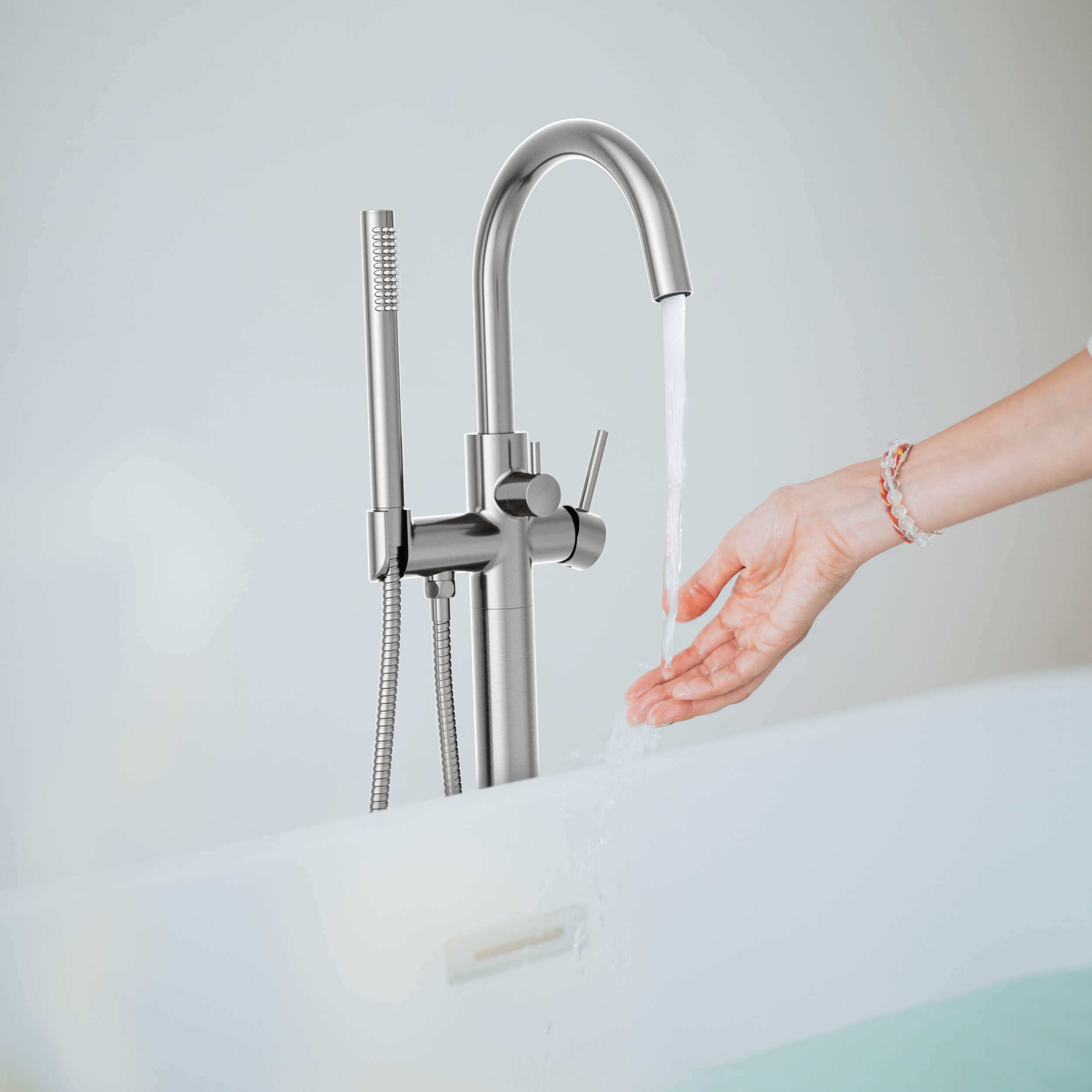 Halo Floor Mount Tub Filler With Hand Shower