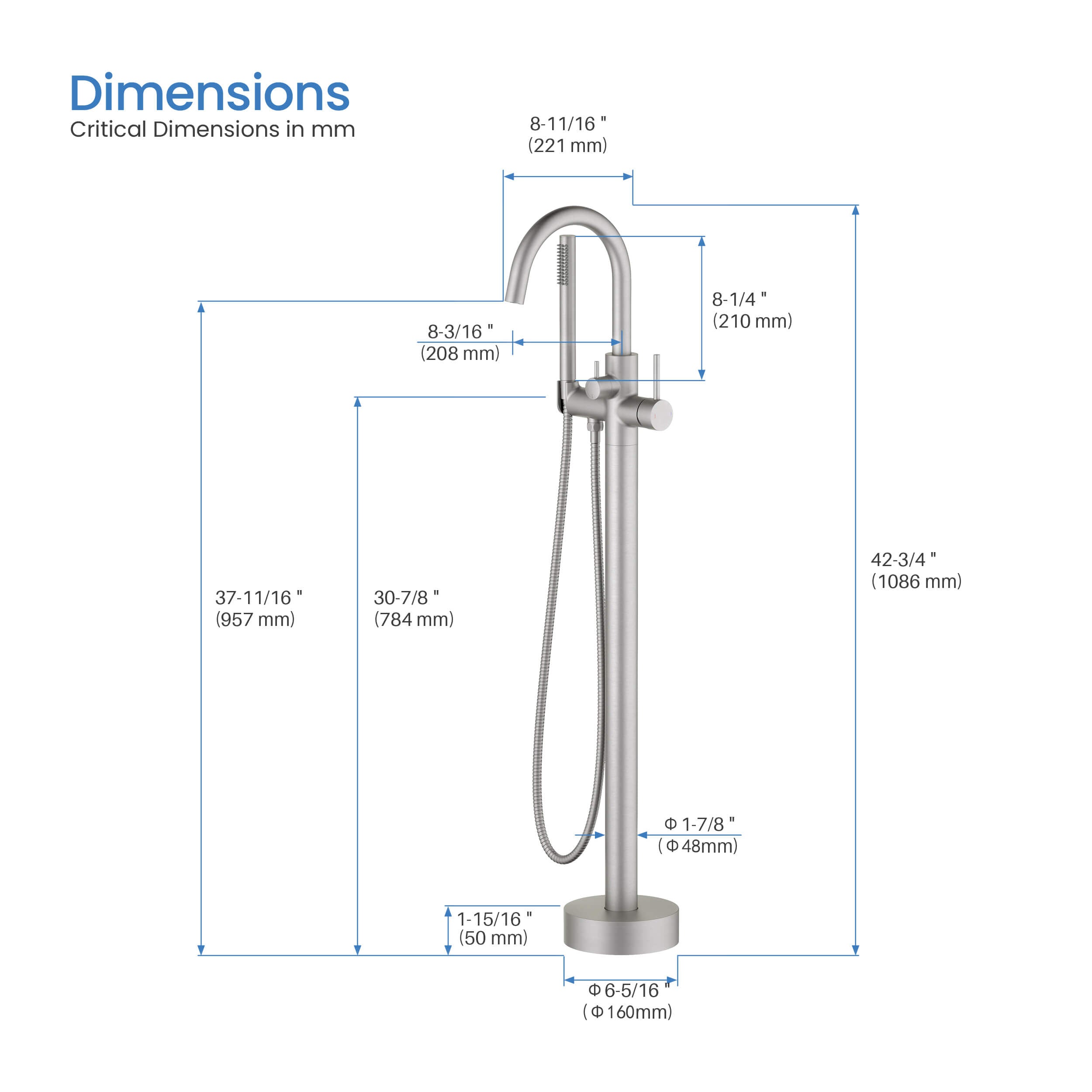 Halo Floor Mount Tub Filler With Hand Shower