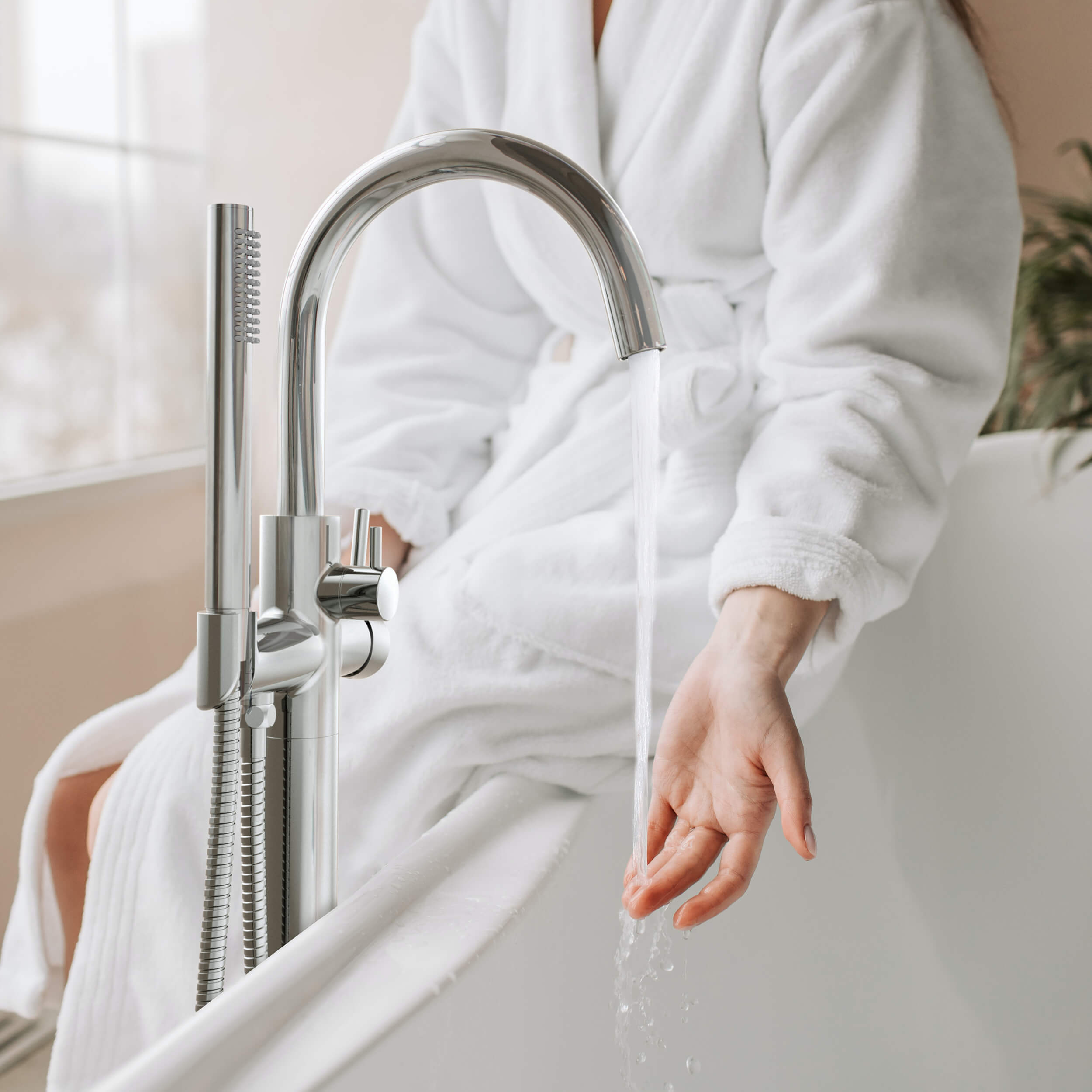 Halo Floor Mount Tub Filler With Hand Shower