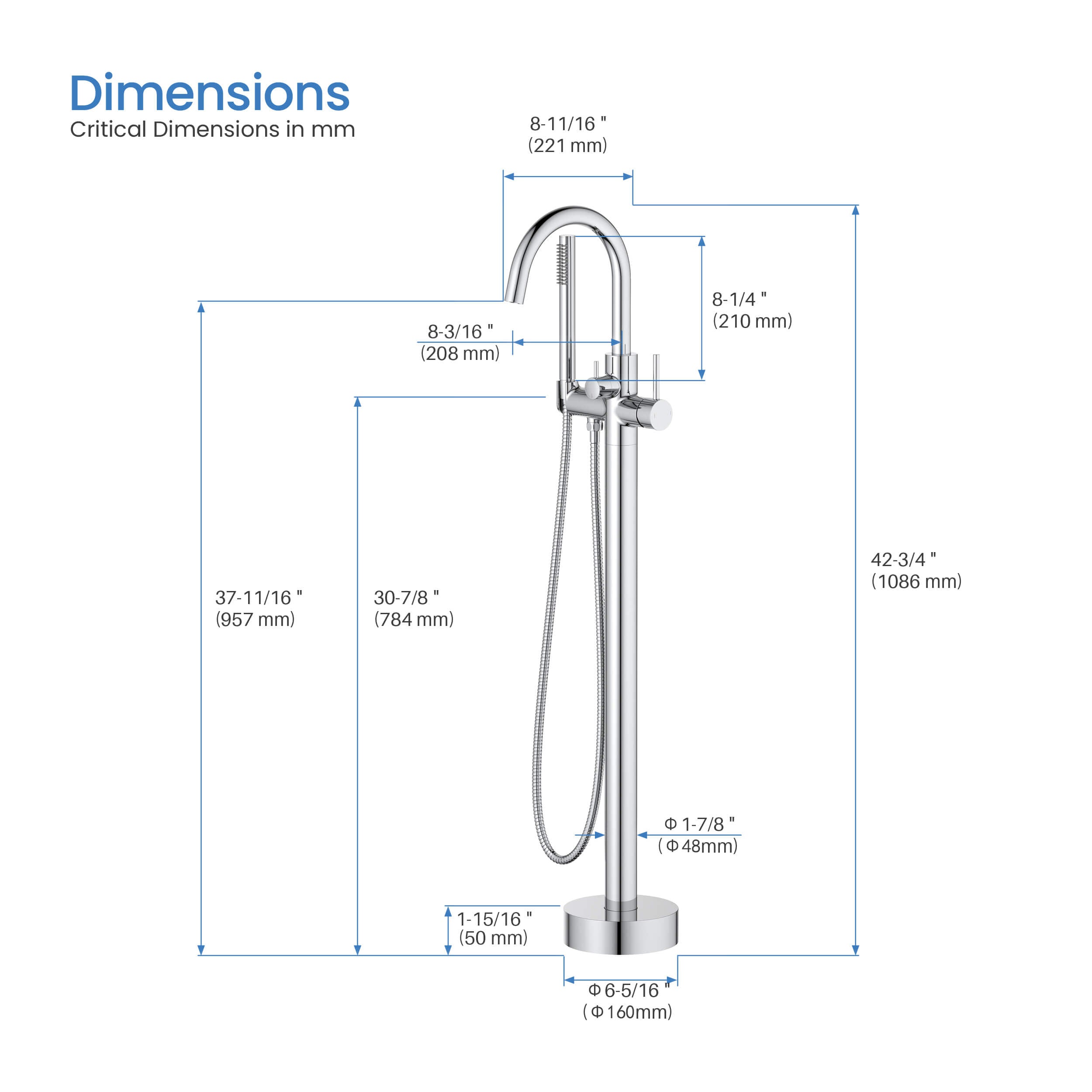 Halo Floor Mount Tub Filler With Hand Shower