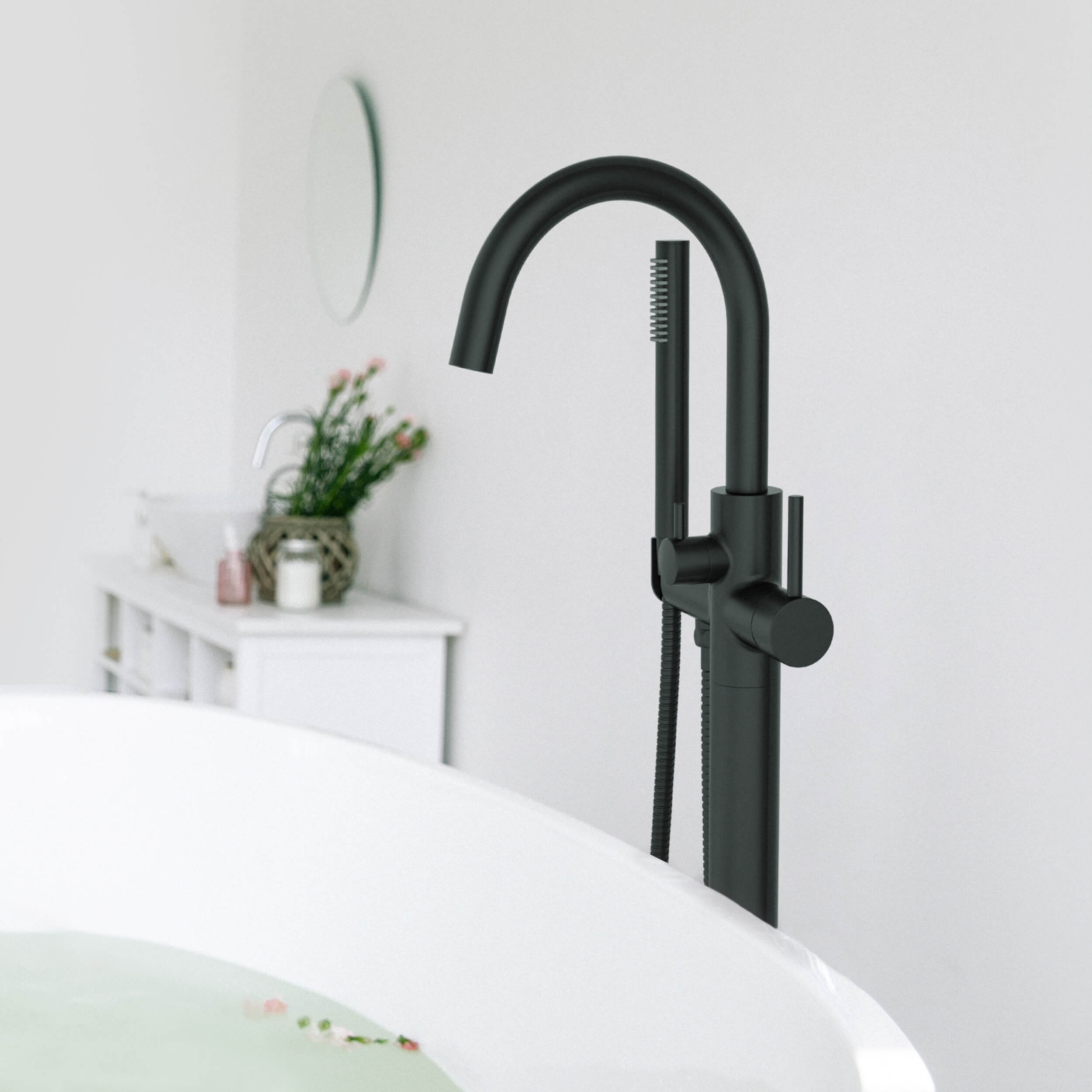 Halo Floor Mount Tub Filler With Hand Shower