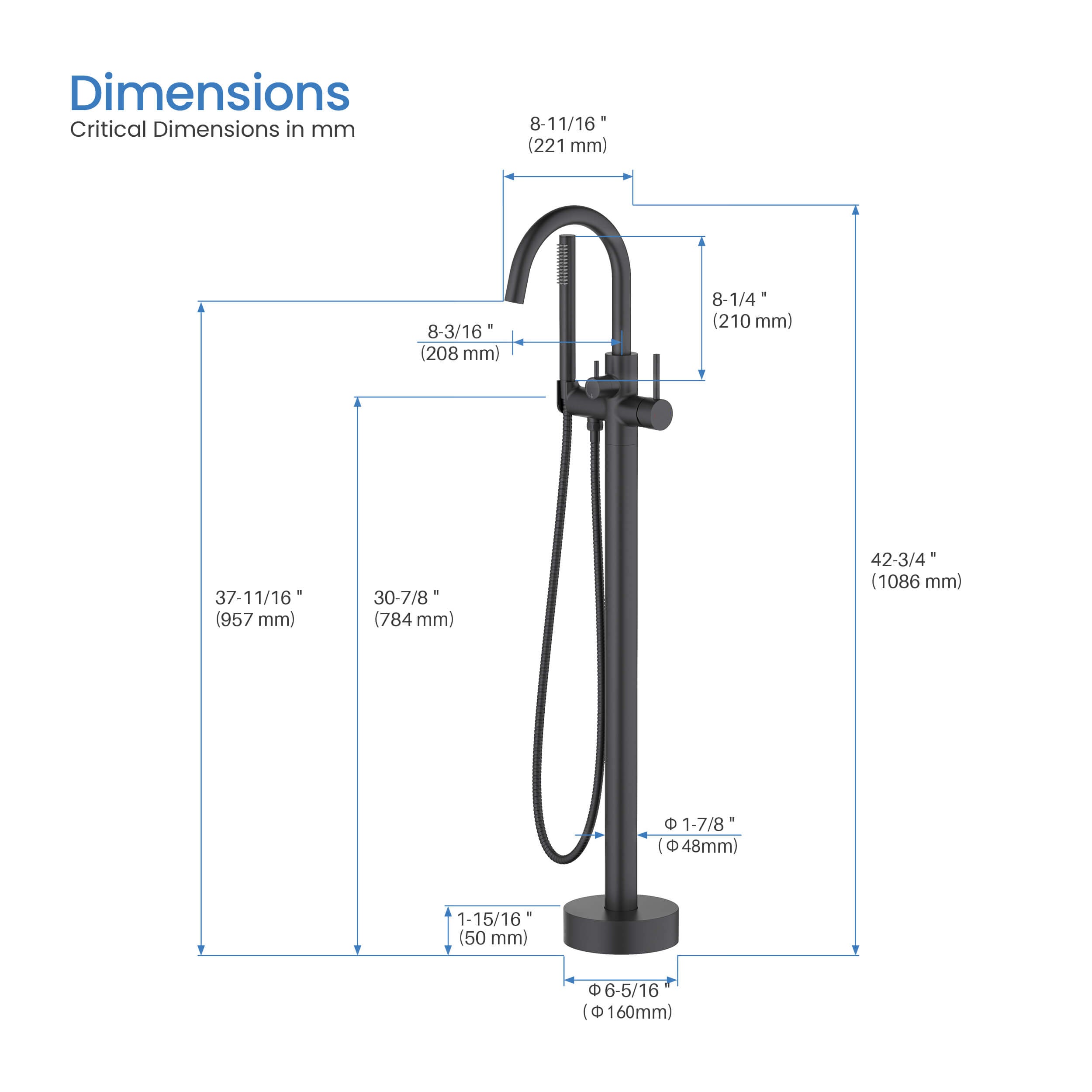 Halo Floor Mount Tub Filler With Hand Shower