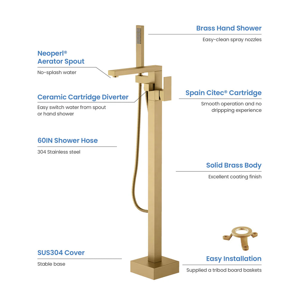 Quadra Floor Mount Tub Filler With Hand Shower
