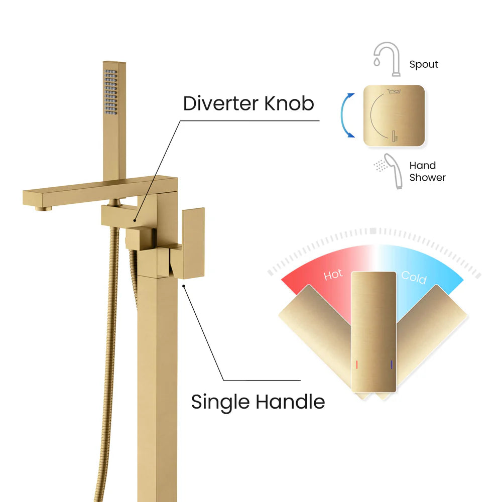 Quadra Floor Mount Tub Filler With Hand Shower
