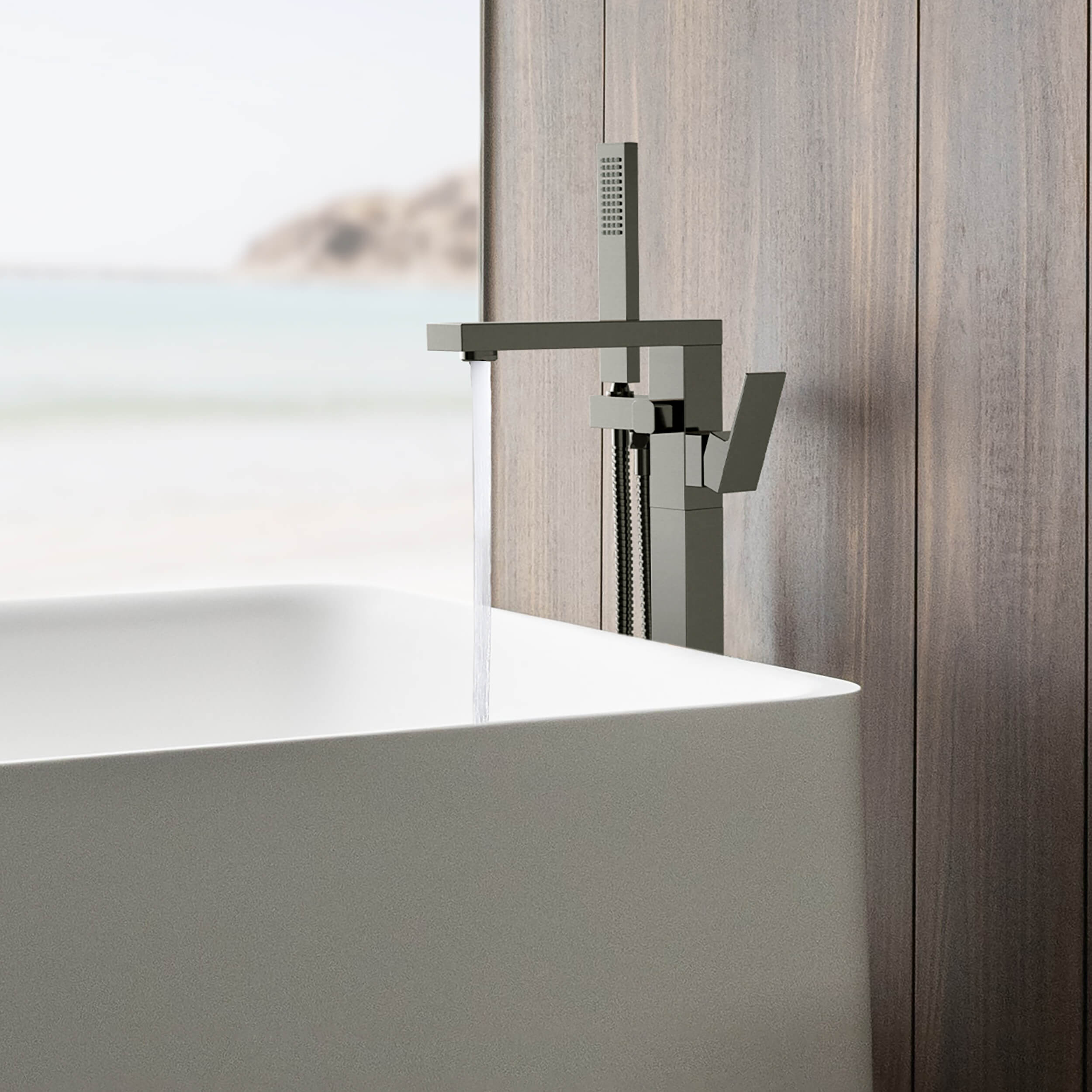 Quadra Floor Mount Tub Filler With Hand Shower