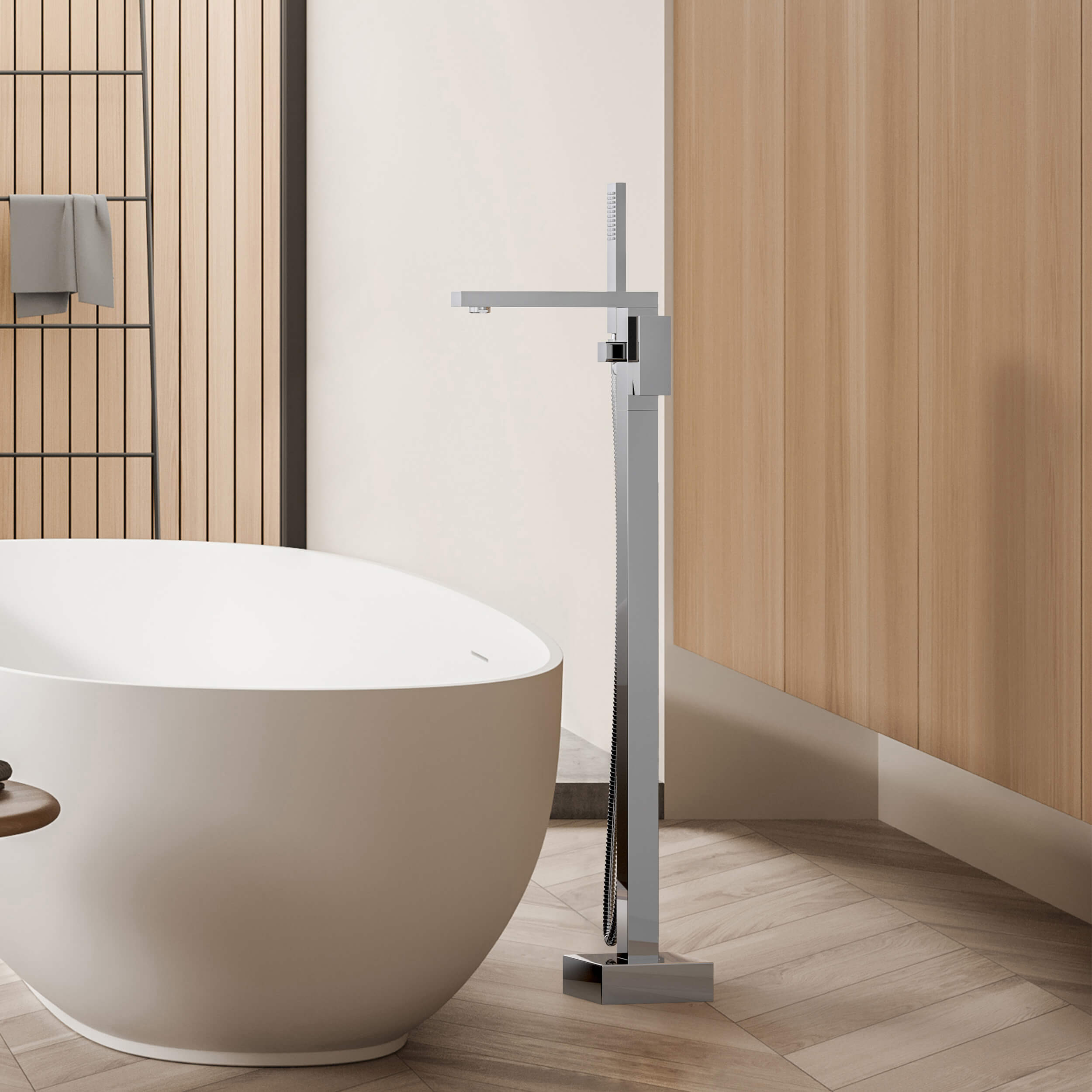 Quadra Floor Mount Tub Filler With Hand Shower