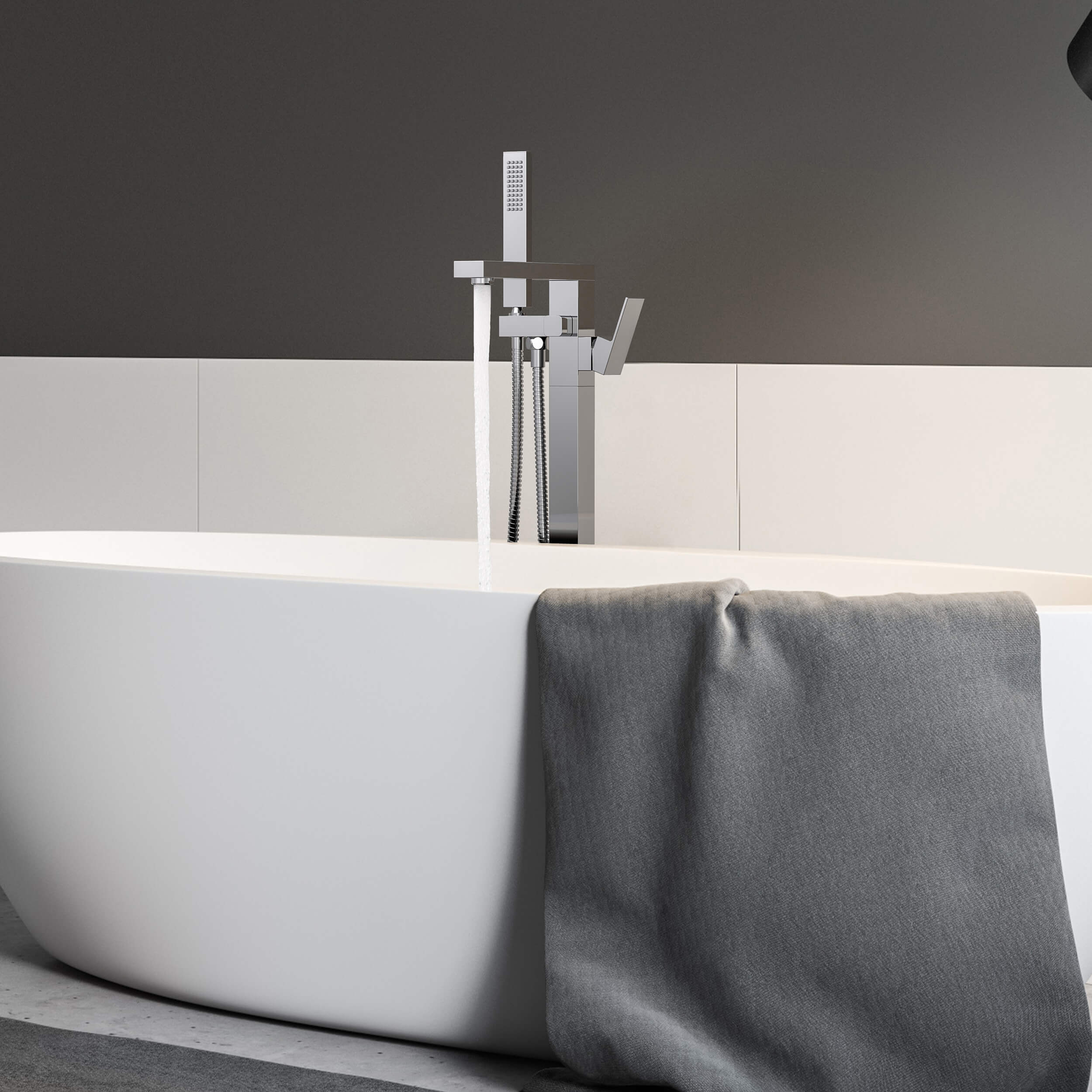 Quadra Floor Mount Tub Filler With Hand Shower