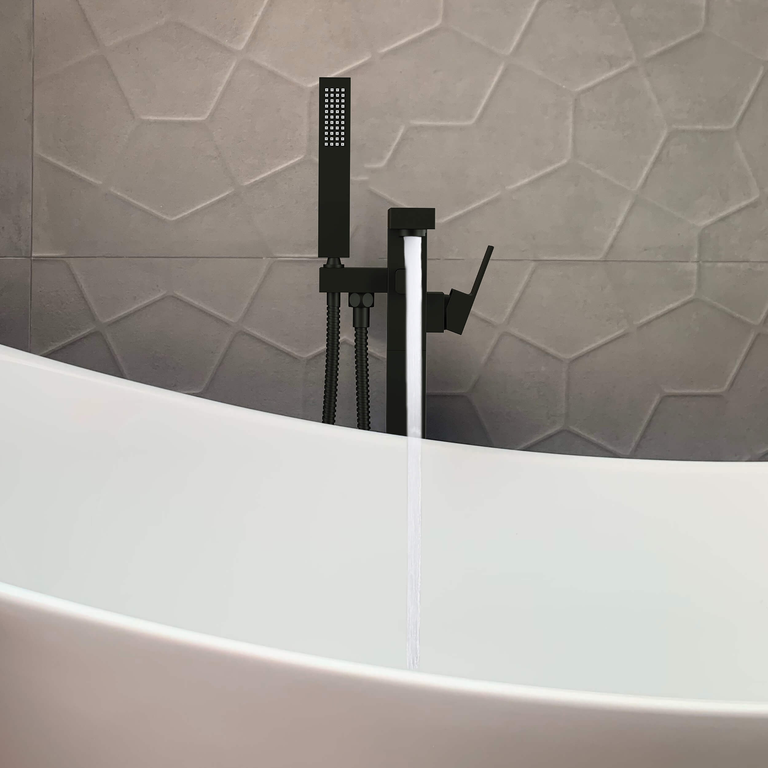 Quadra Floor Mount Tub Filler With Hand Shower