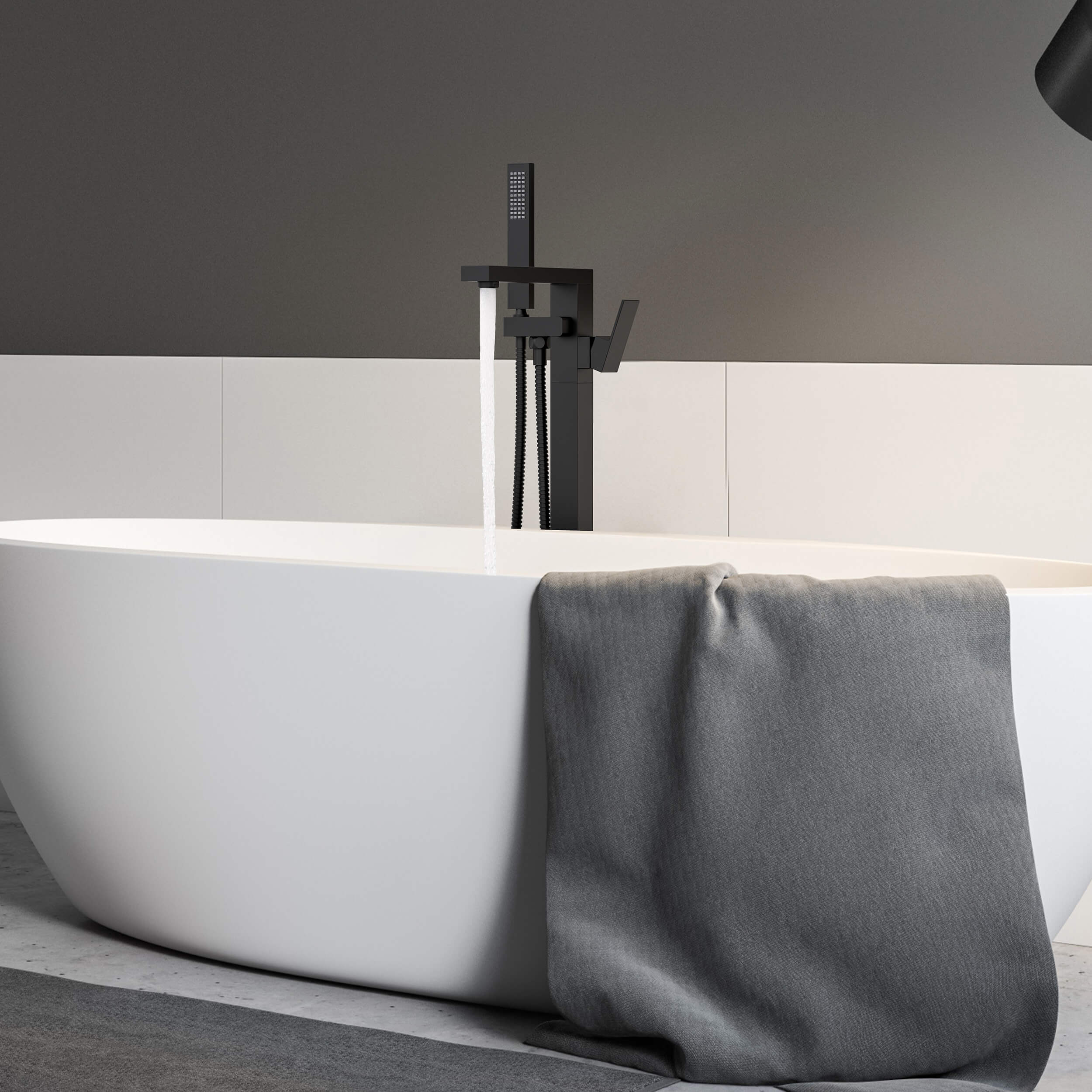 Quadra Floor Mount Tub Filler With Hand Shower