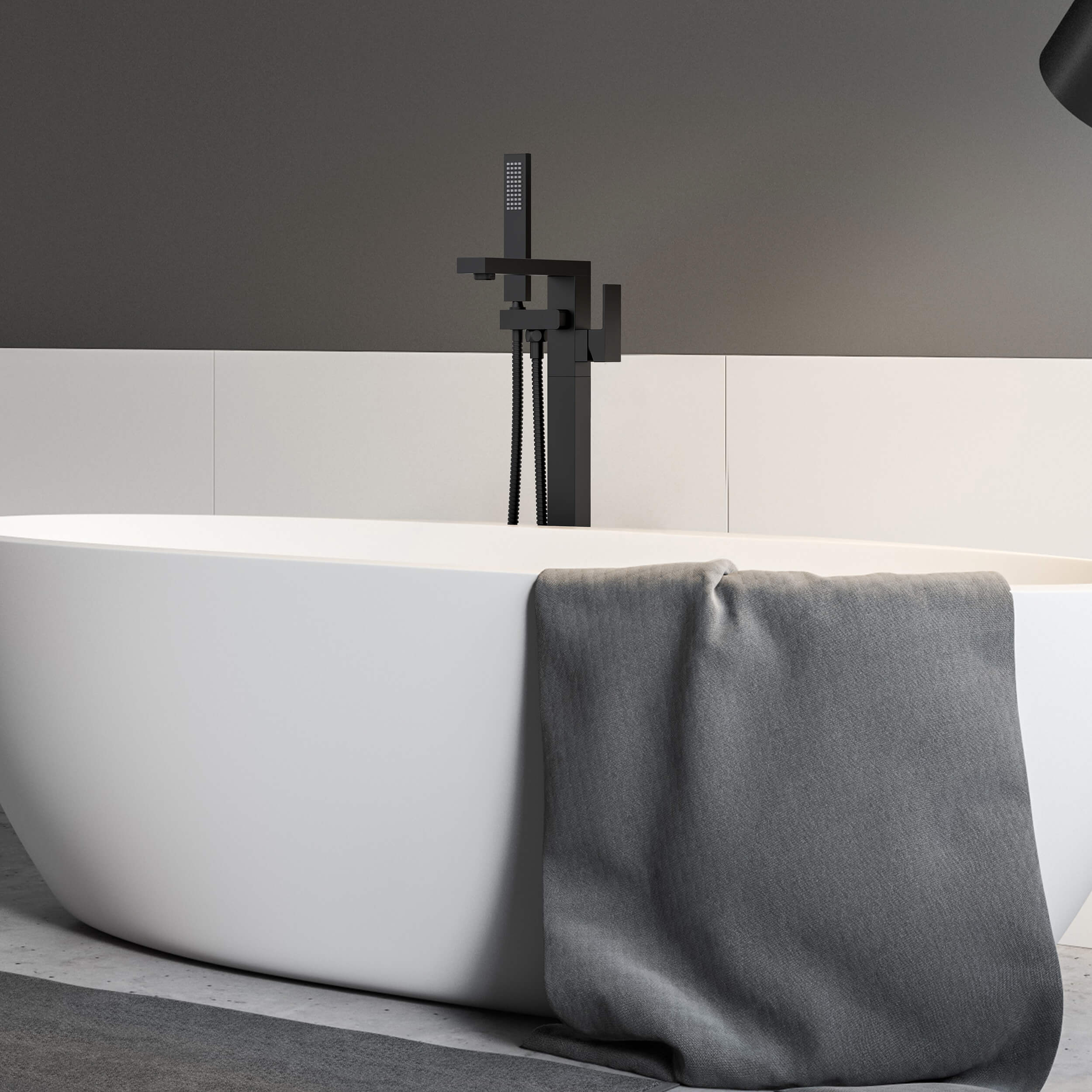 Quadra Floor Mount Tub Filler With Hand Shower