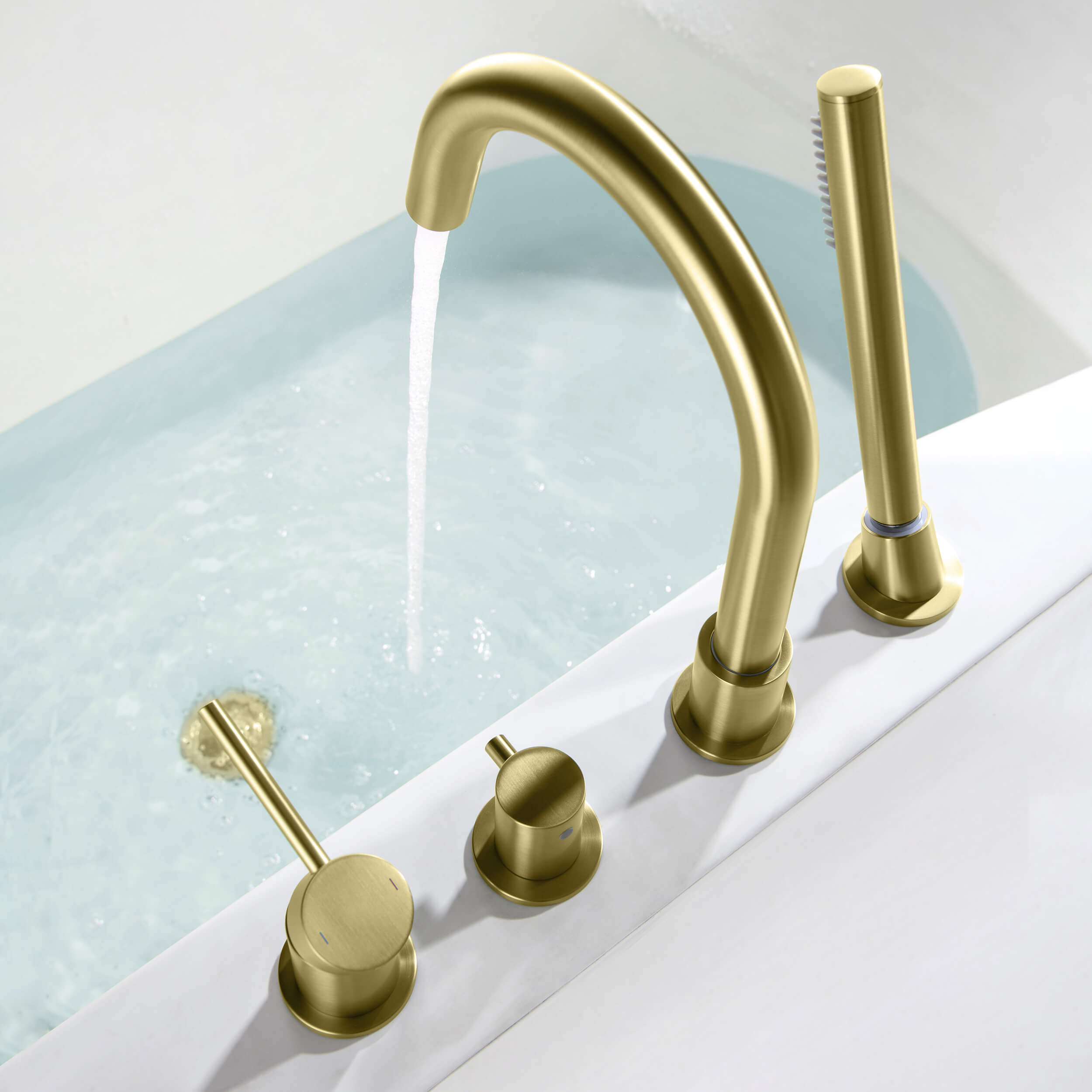 Halo Deck Mounted Bathtub Faucet with Hand Shower