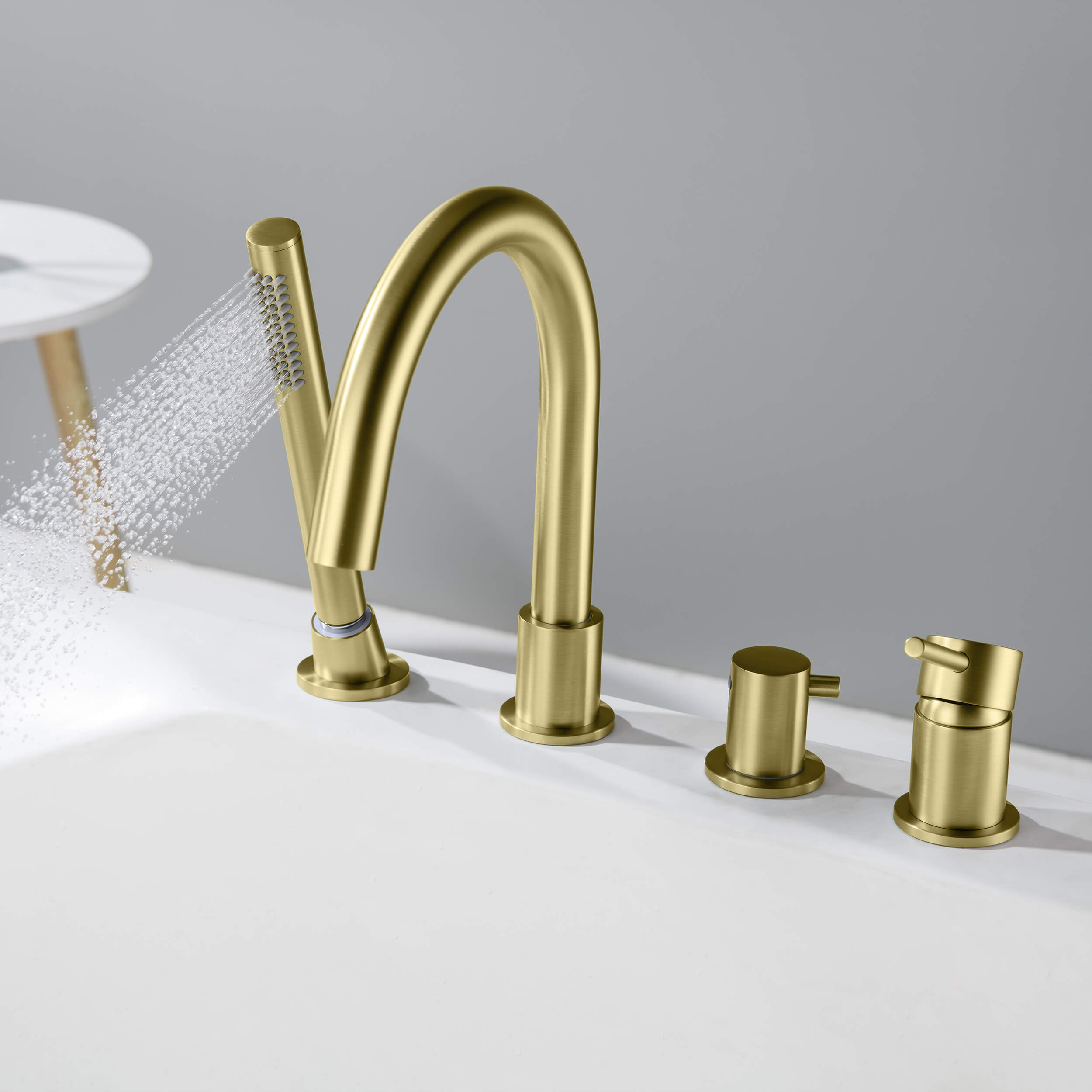 Halo Deck Mounted Bathtub Faucet with Hand Shower