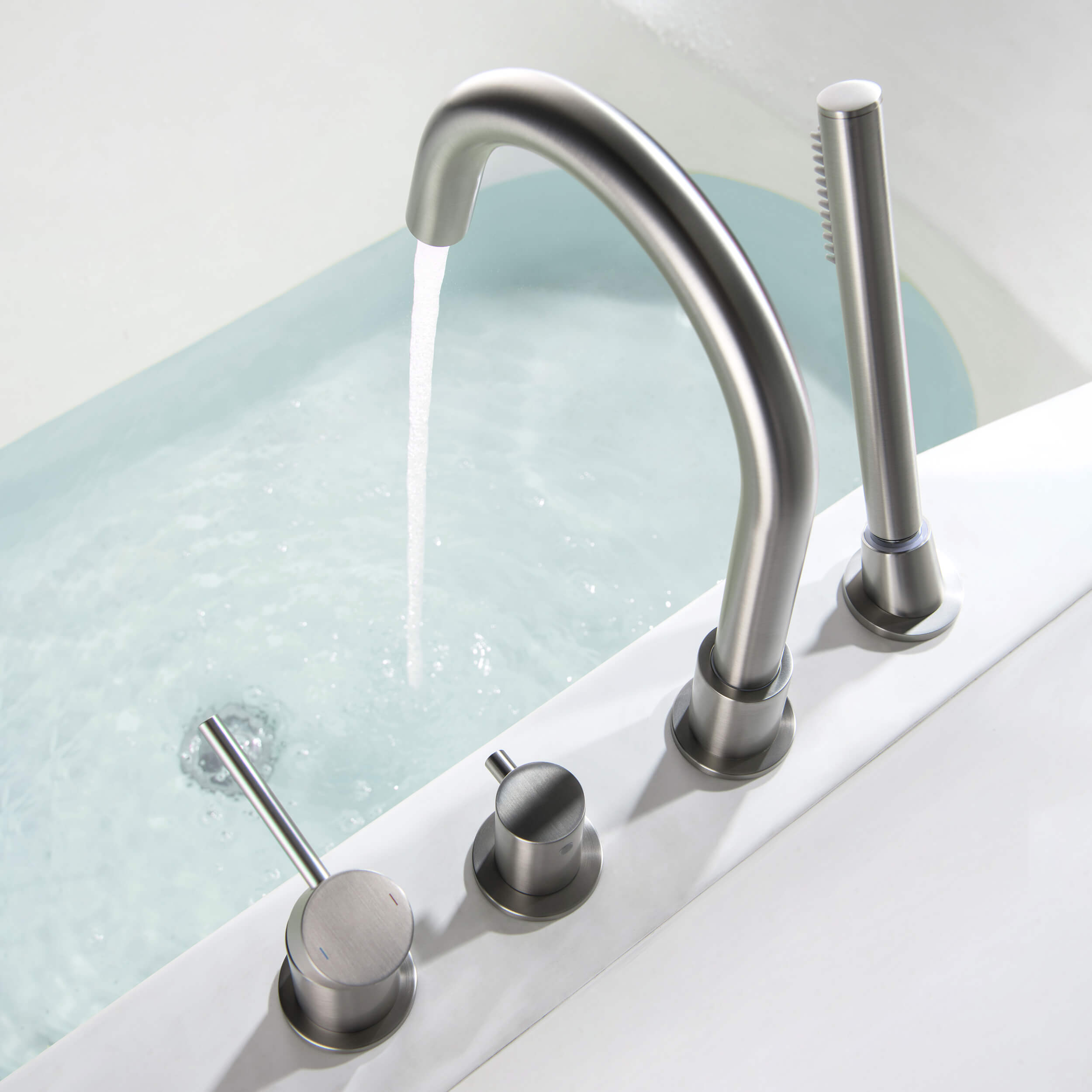 Halo Deck Mounted Bathtub Faucet with Hand Shower