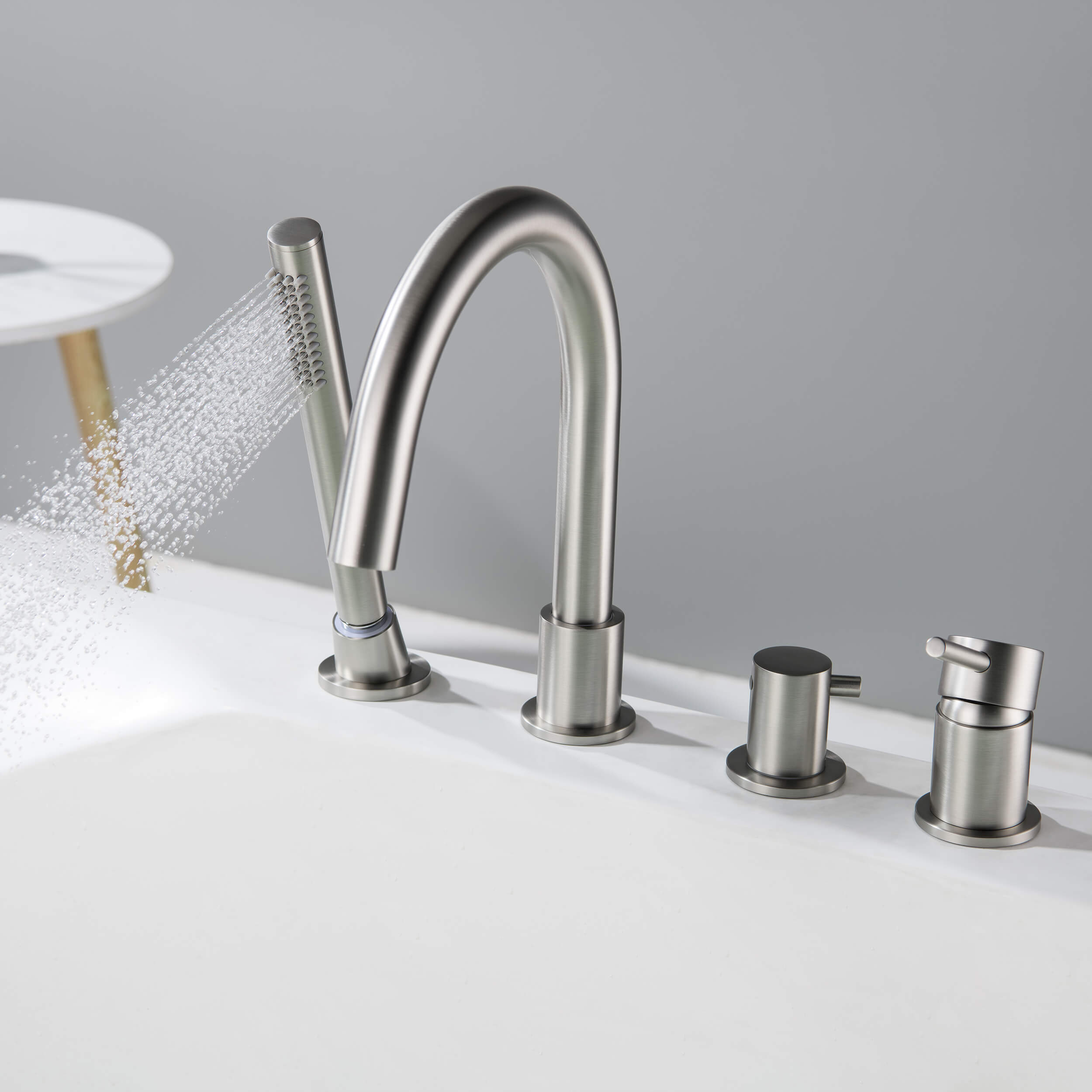 Halo Deck Mounted Bathtub Faucet with Hand Shower
