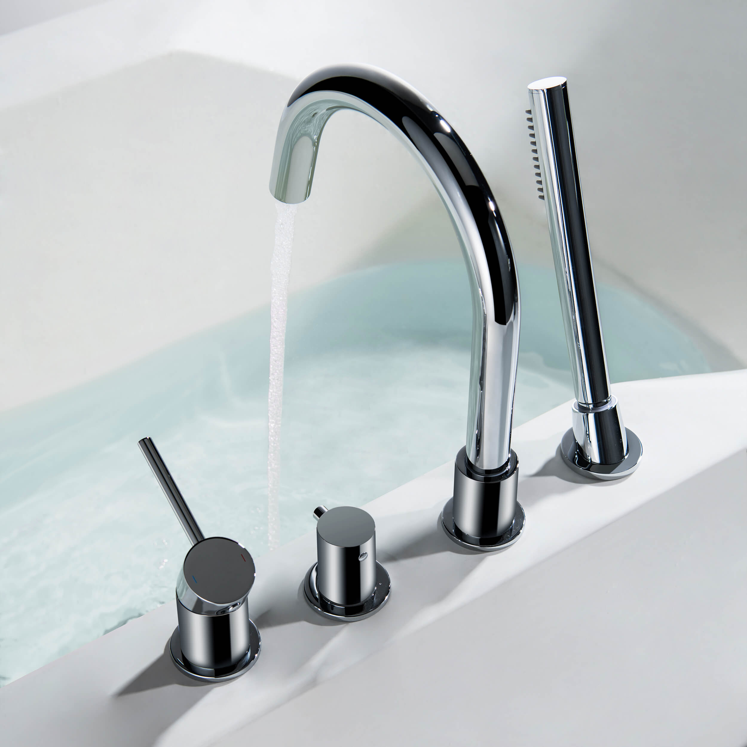 Halo Deck Mounted Bathtub Faucet with Hand Shower