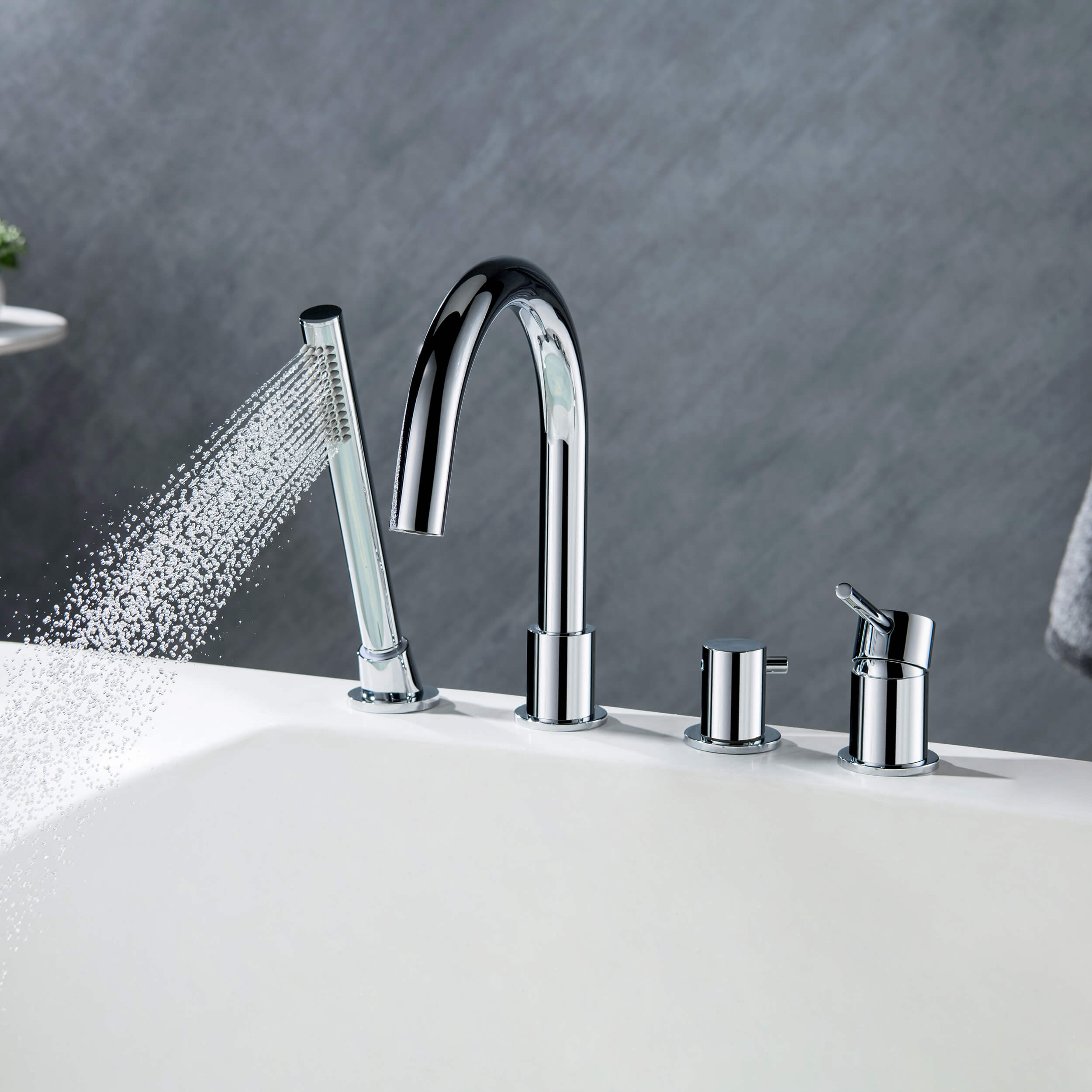 Halo Deck Mounted Bathtub Faucet with Hand Shower