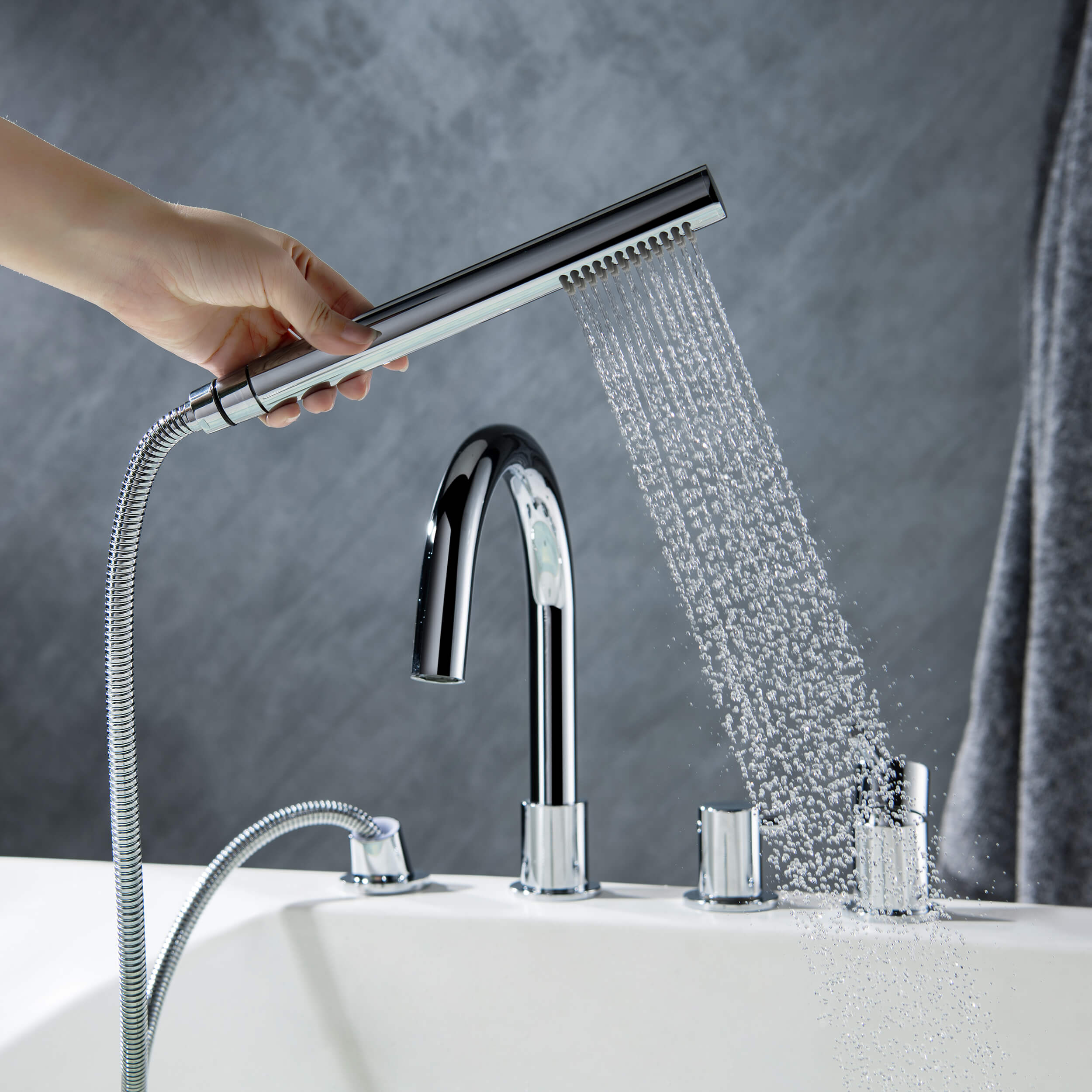Halo Deck Mounted Bathtub Faucet with Hand Shower