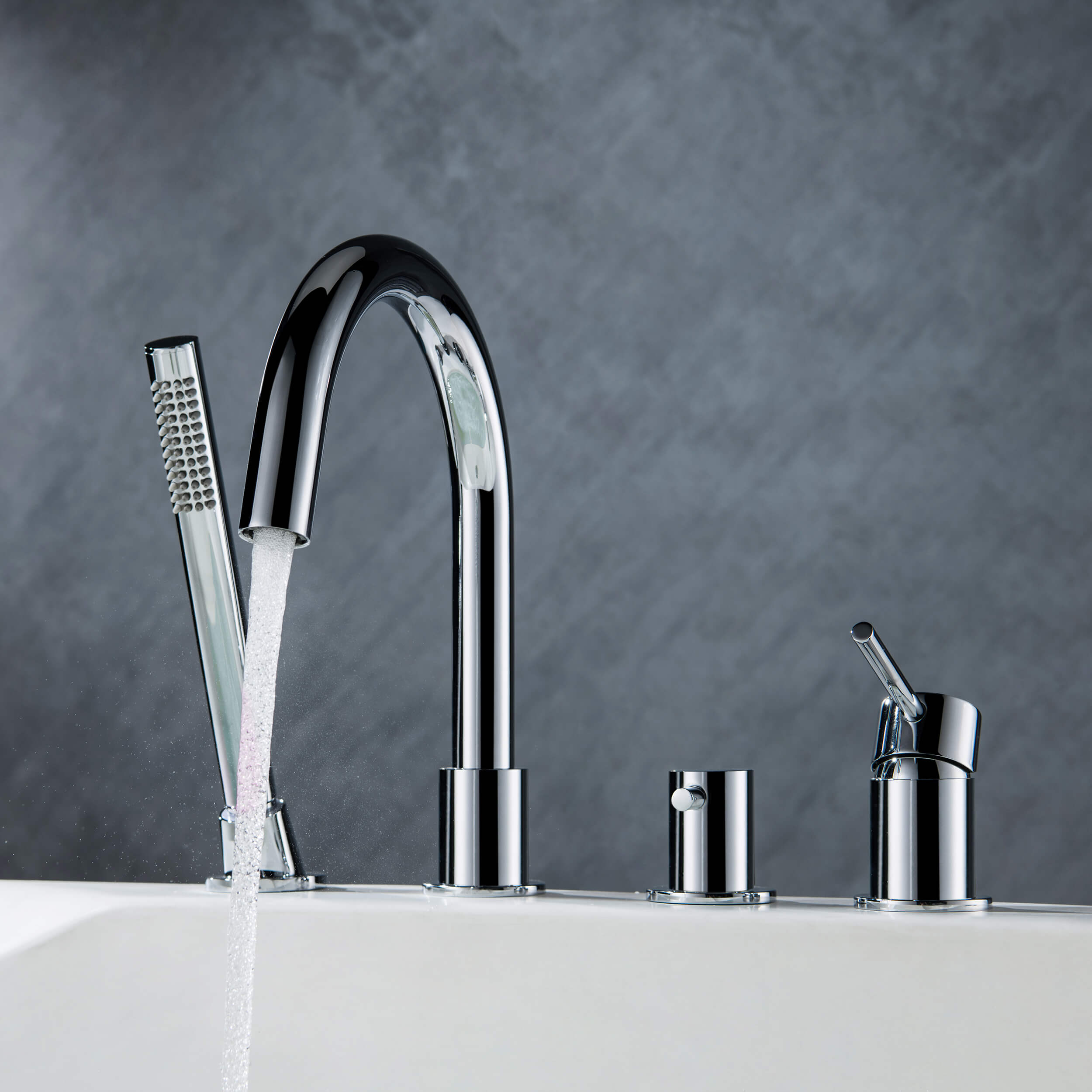 Halo Deck Mounted Bathtub Faucet with Hand Shower
