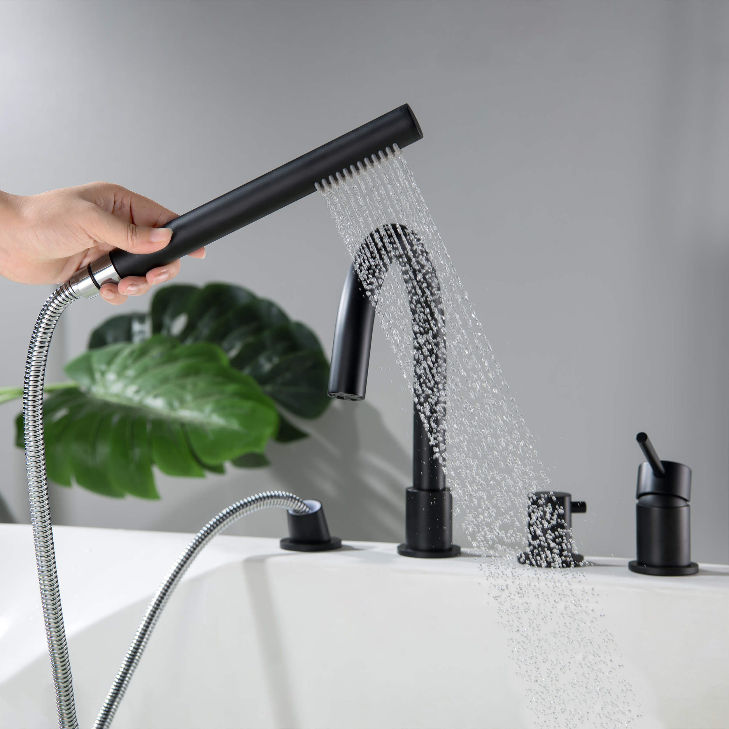 Halo Deck Mounted Bathtub Faucet with Hand Shower