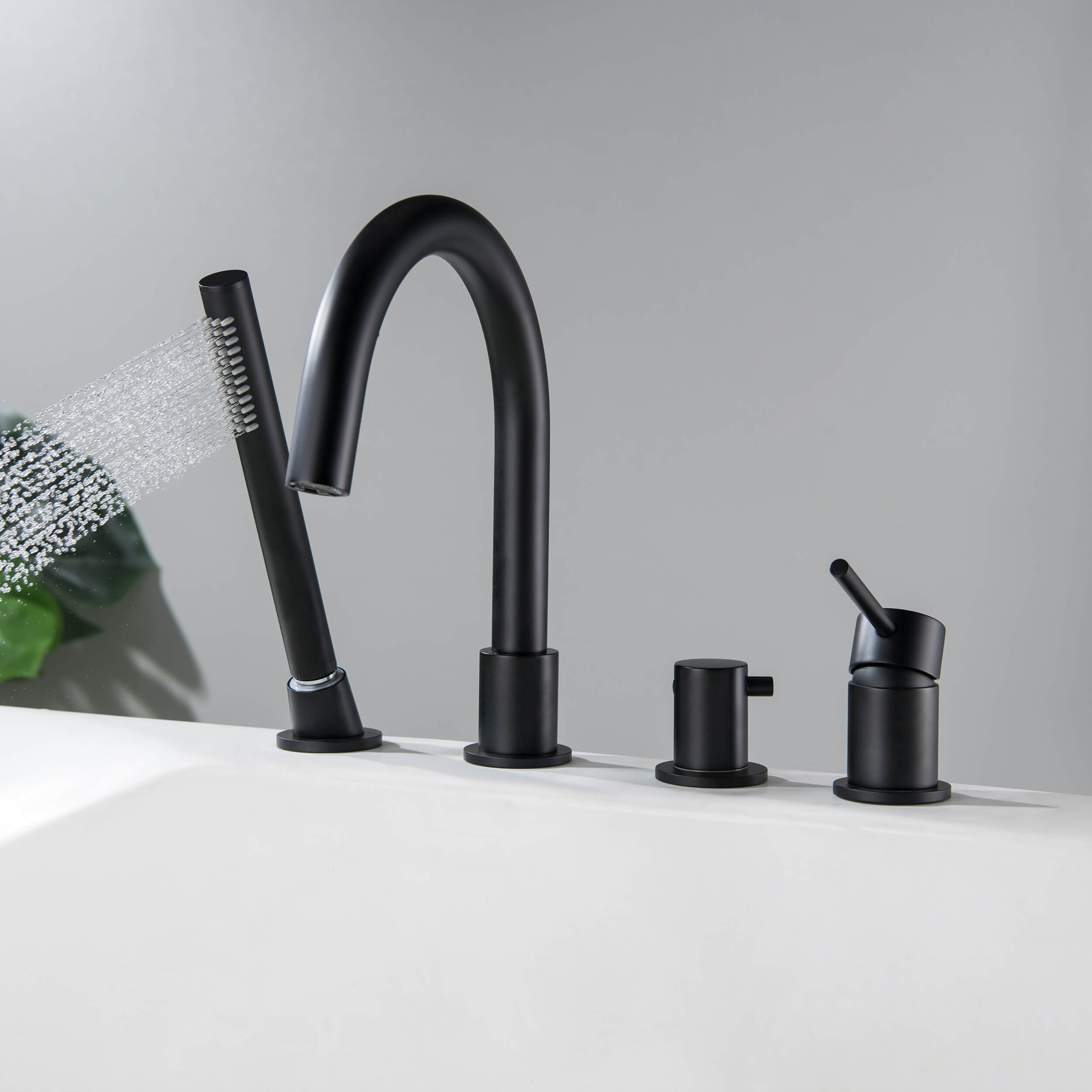 Halo Deck Mounted Bathtub Faucet with Hand Shower