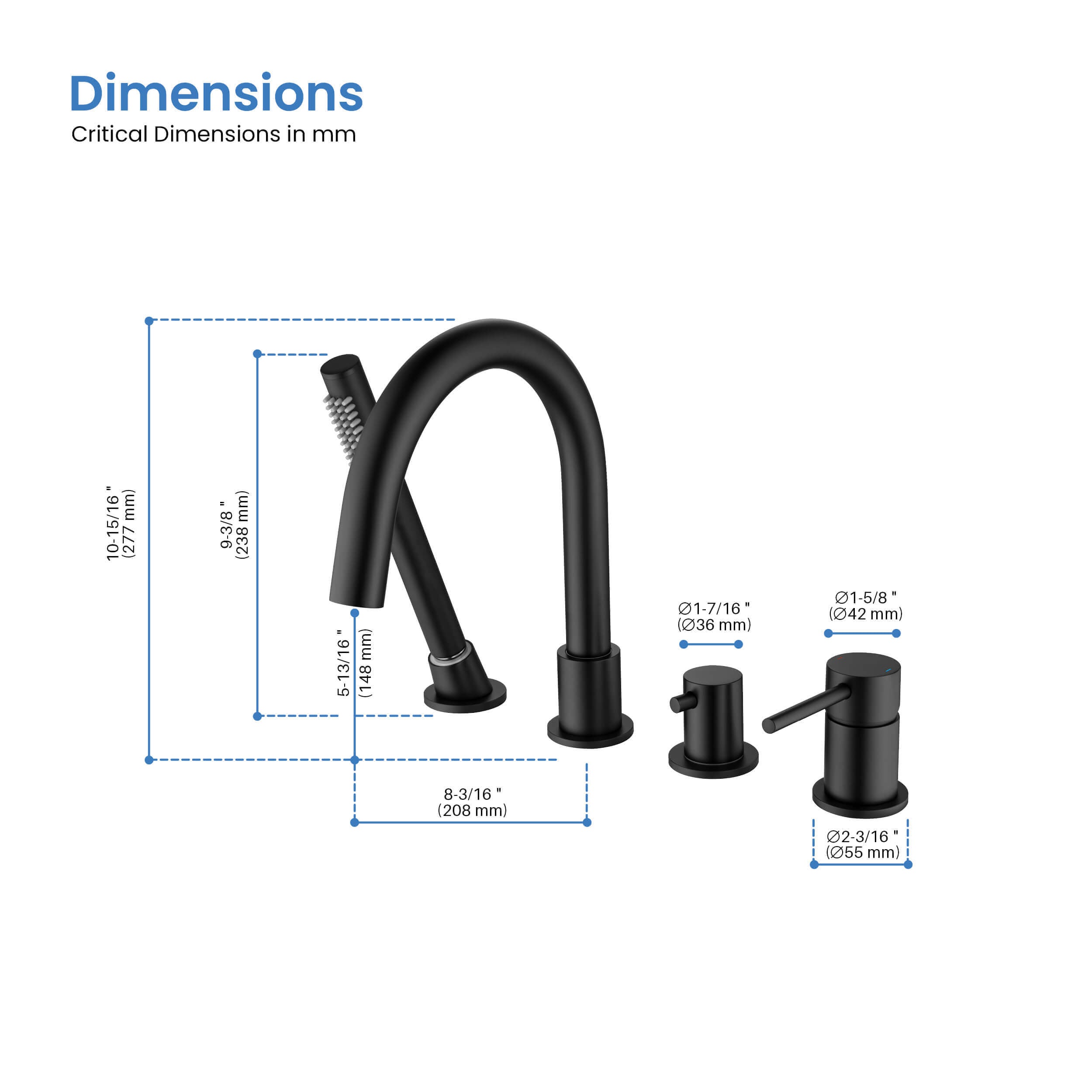 Halo Deck Mounted Bathtub Faucet with Hand Shower