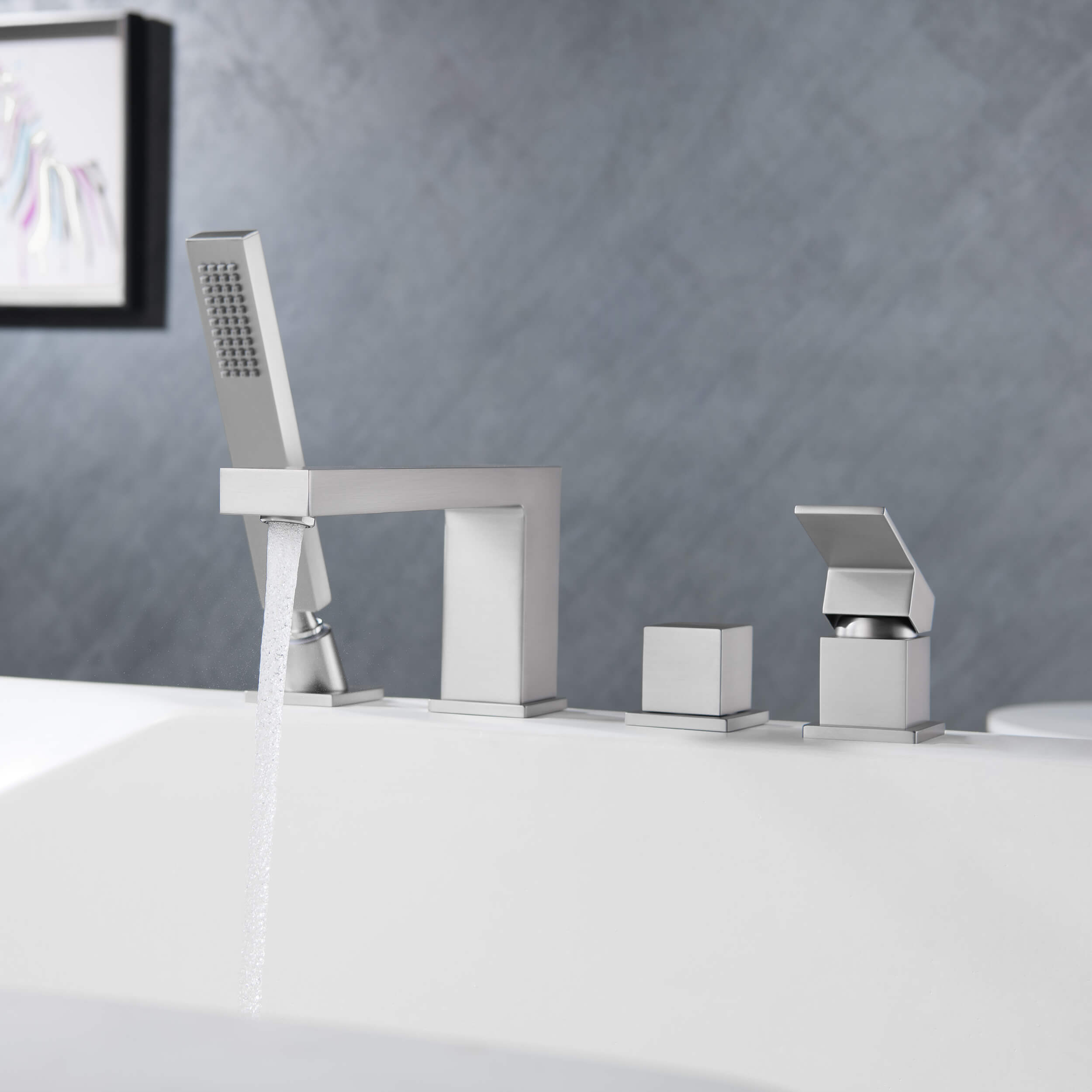 Quadra Deck Mounted Bathtub Faucet with Hand Shower