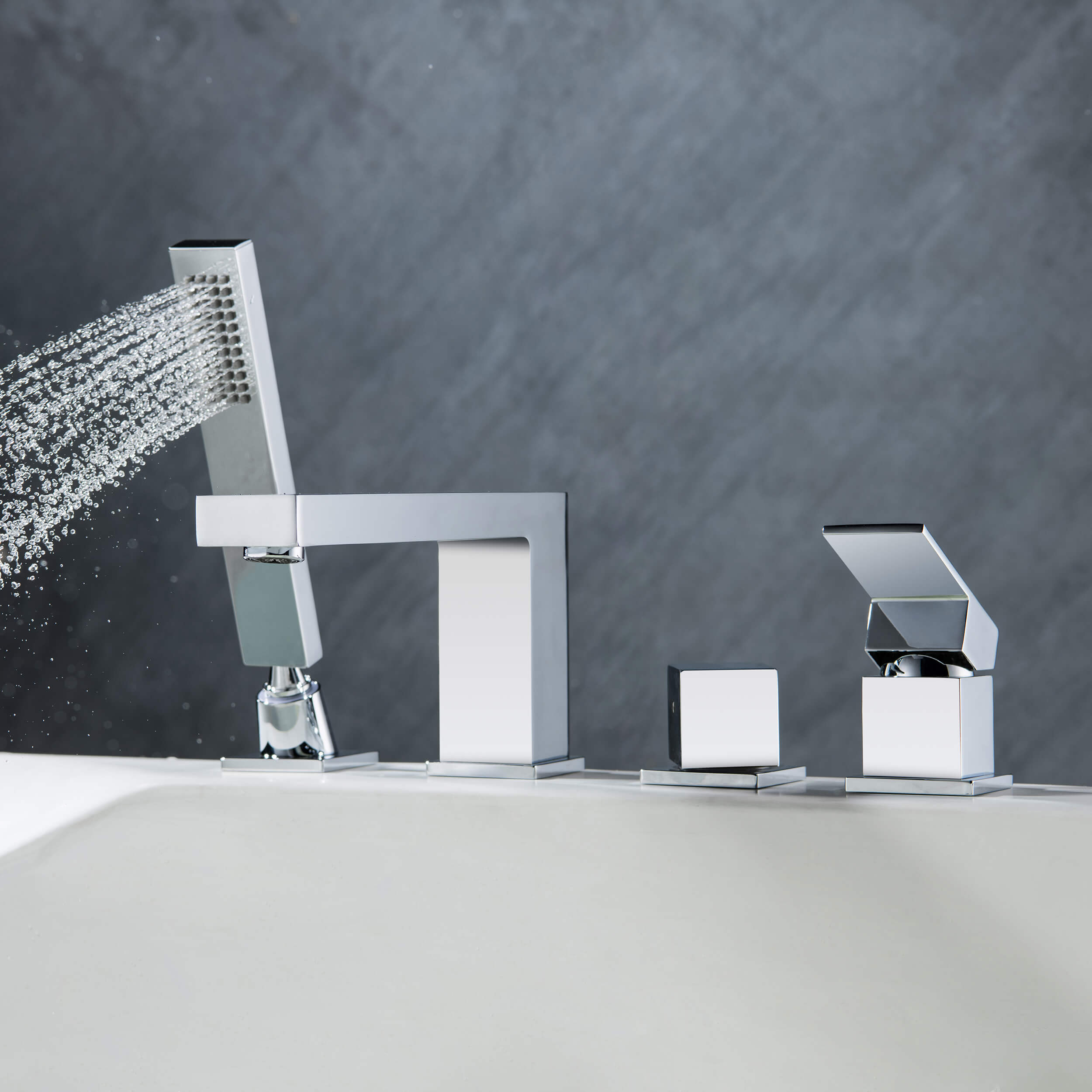 Quadra Deck Mounted Bathtub Faucet with Hand Shower