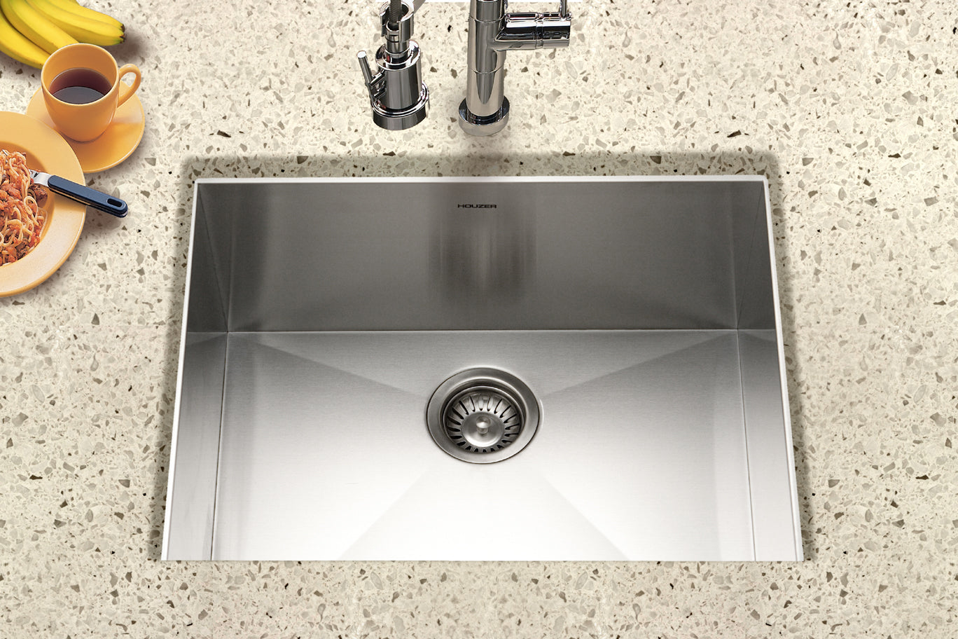 Houzer Contempo 23" Undermount Single Bowl Stainless Steel Kitchen Sink with Strainer & Grid