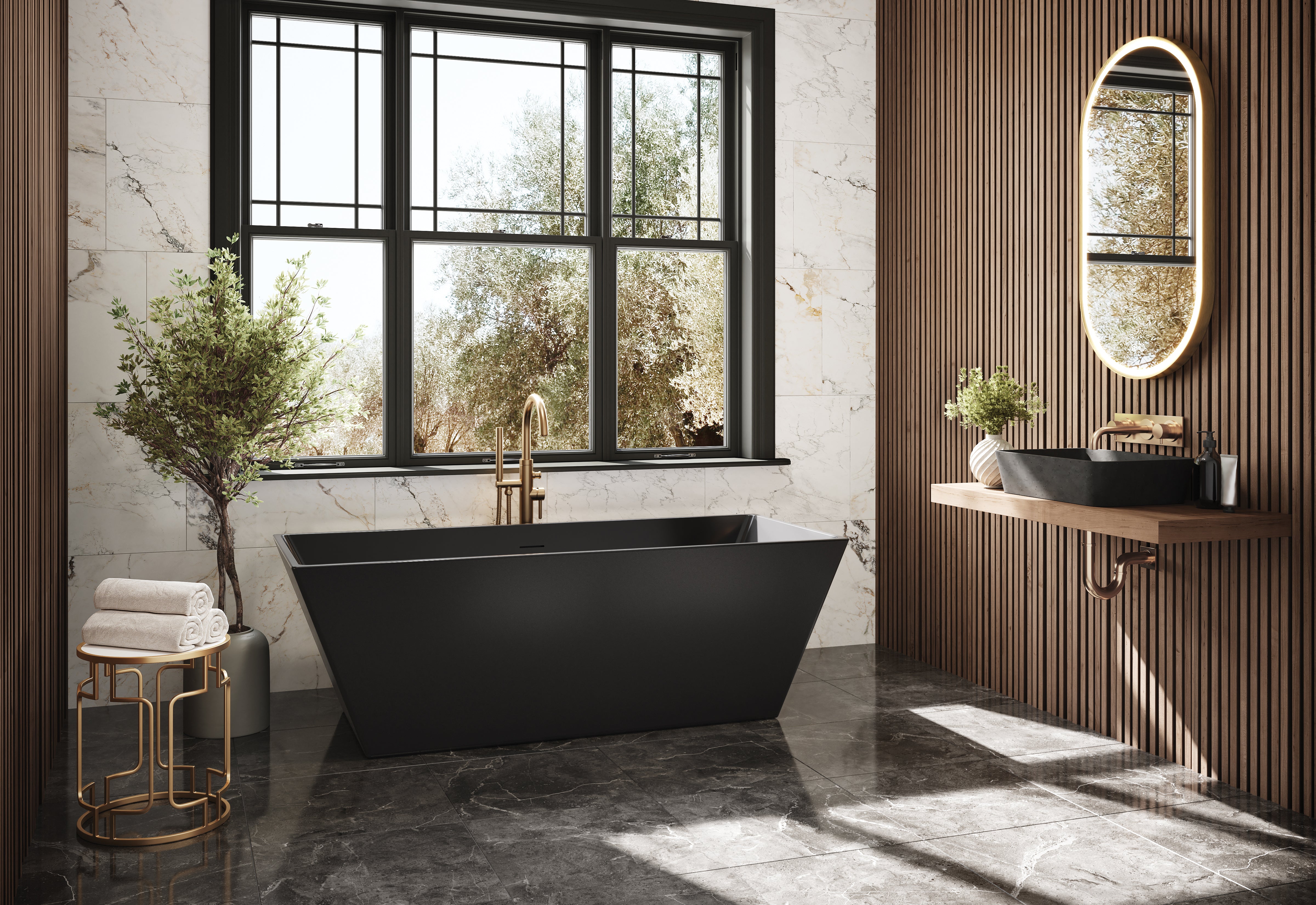 Fleurco Calando Black Grande Freestanding Acrylic Tub BCA6829 Series