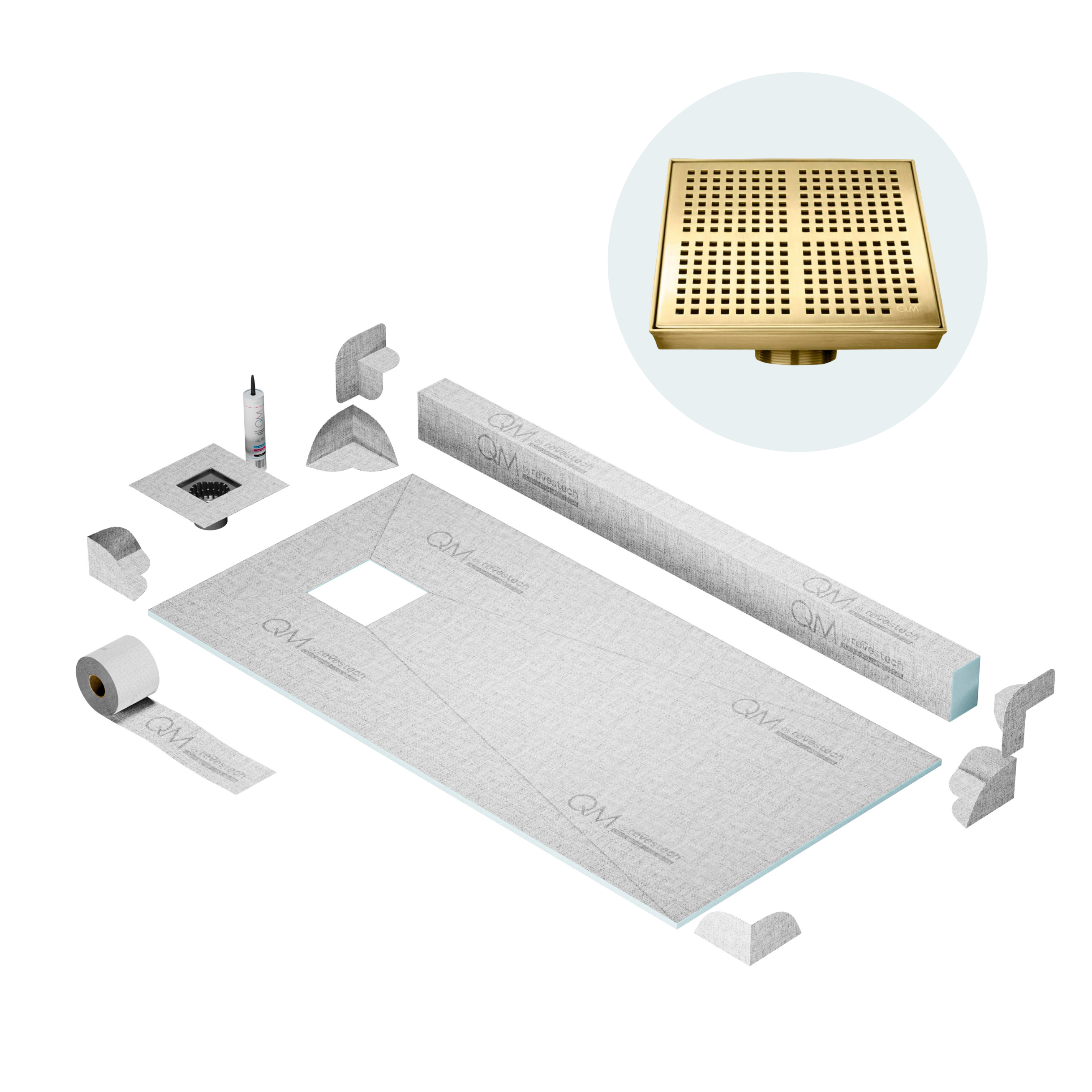 Curbless Kai Center Shower Pan Kit Square Drain