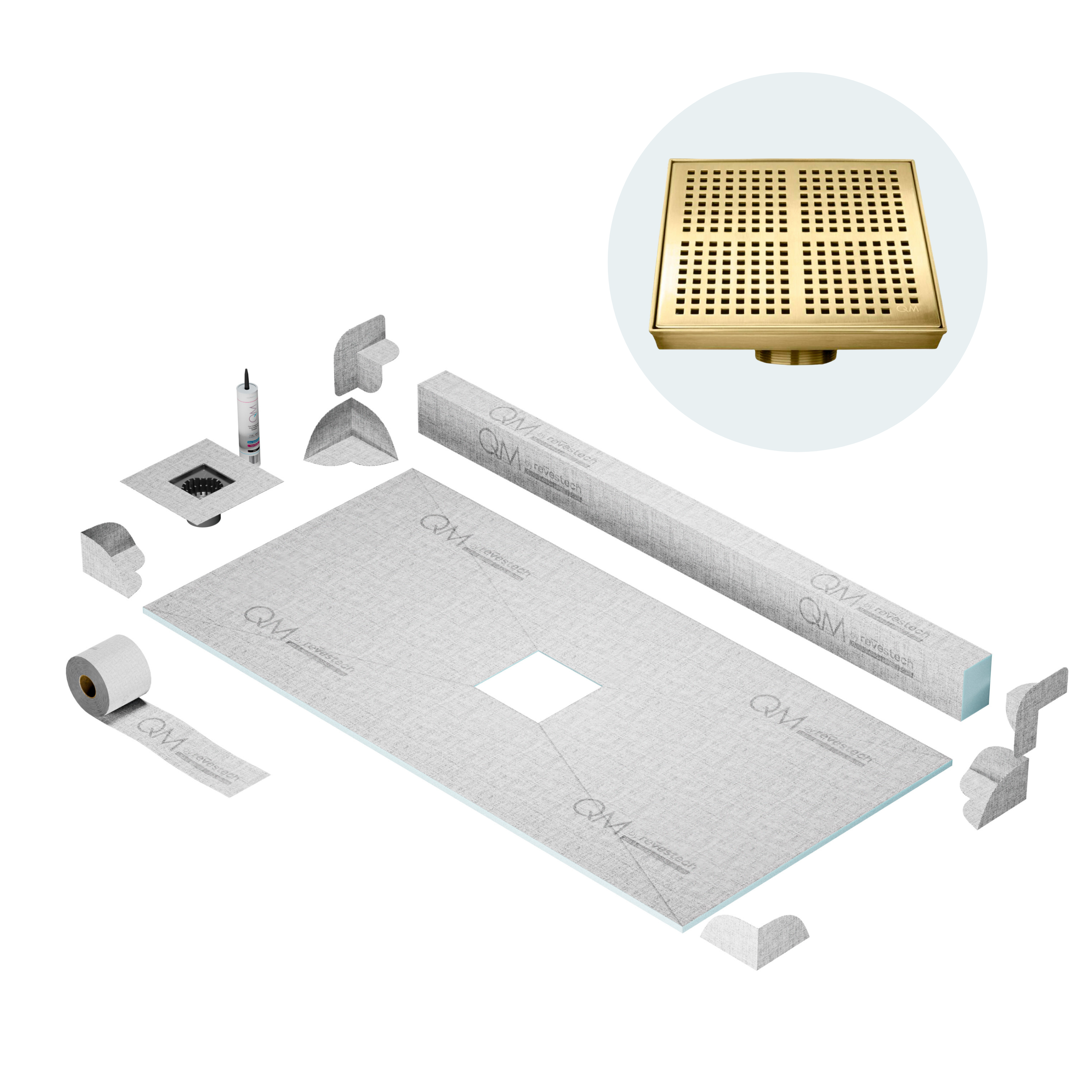 Curbless Kai Center Shower Pan Kit Square Drain