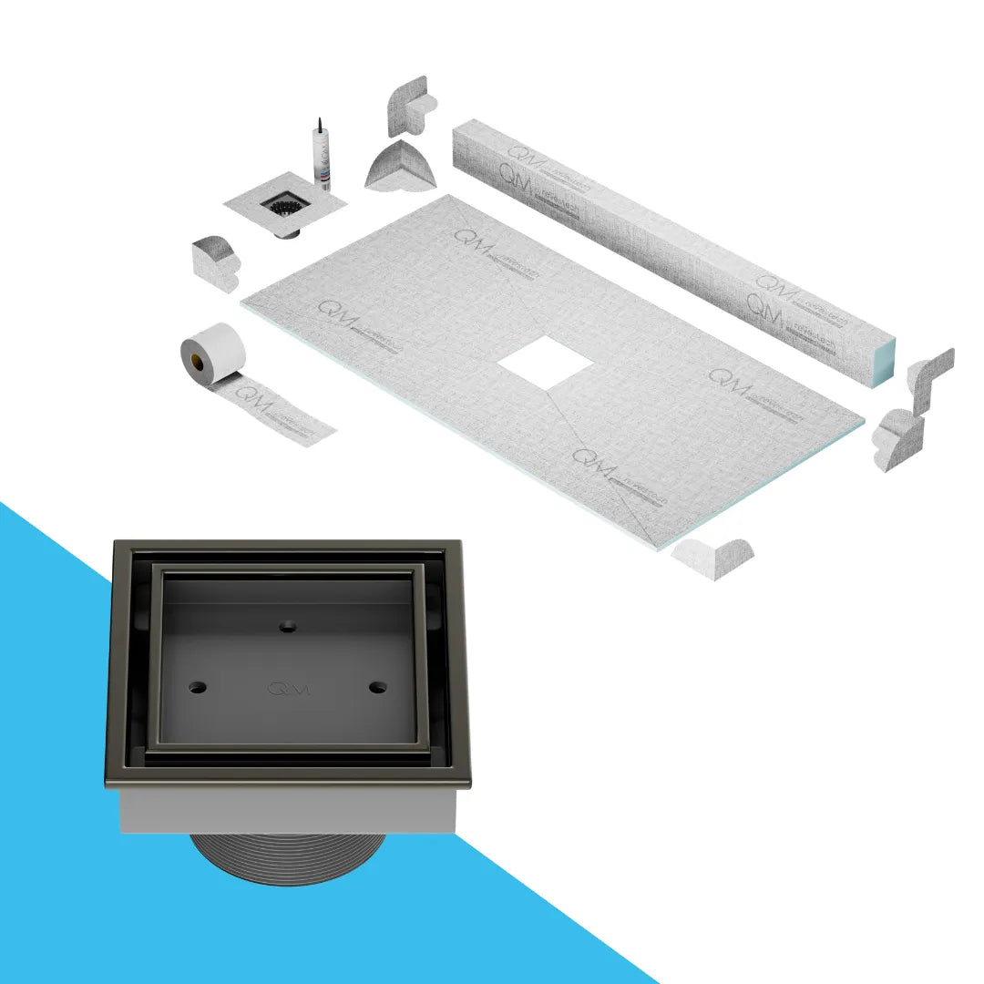 Curb Veil (Tile-In) Shower Pan Kit Square drain