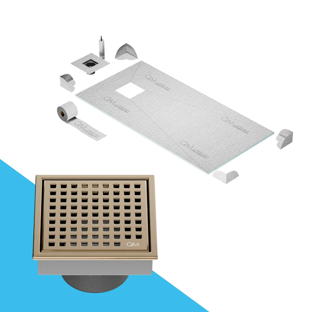Curbless Mira Center Shower Pan Kit Square Drain