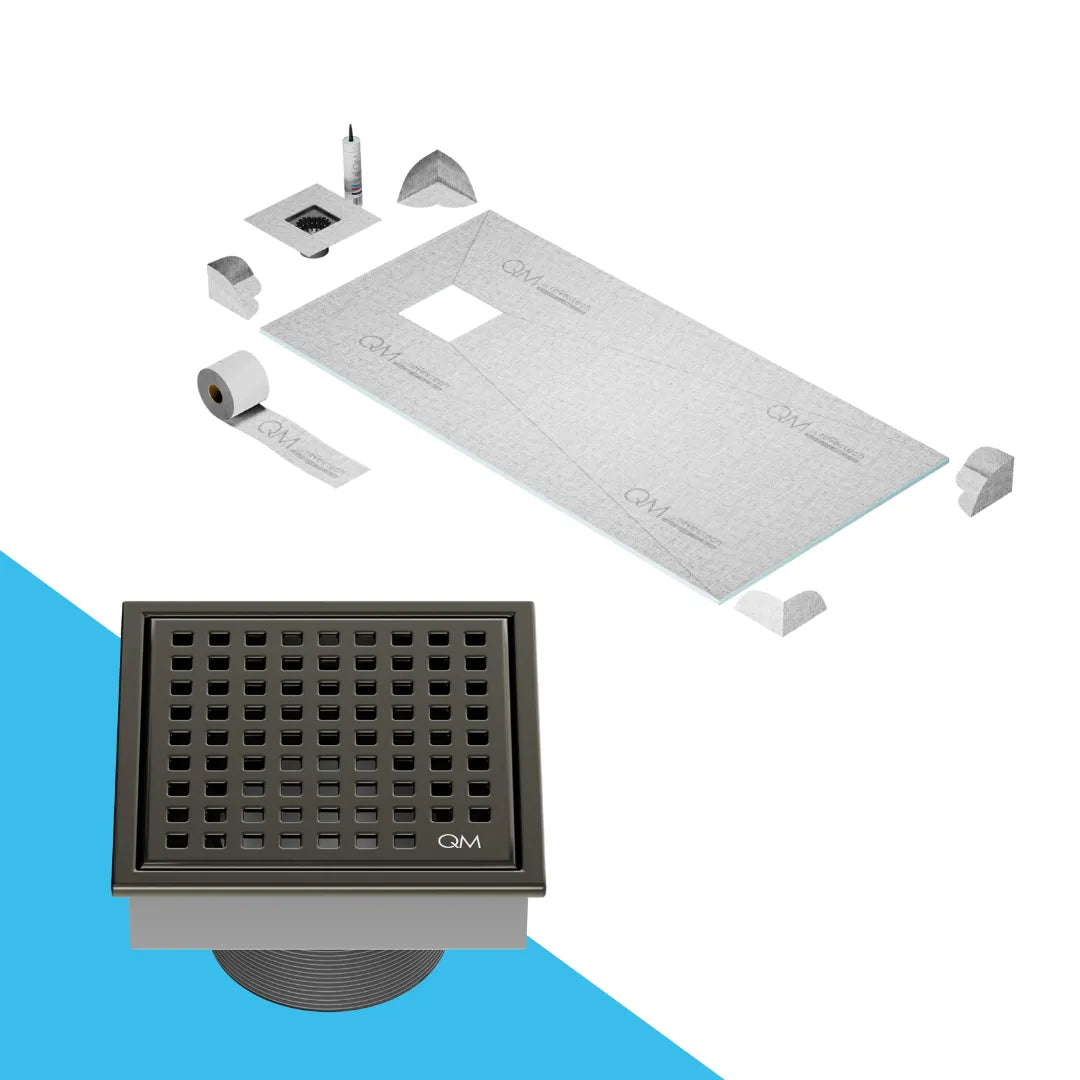 Curbless Mira Center Shower Pan Kit Square Drain
