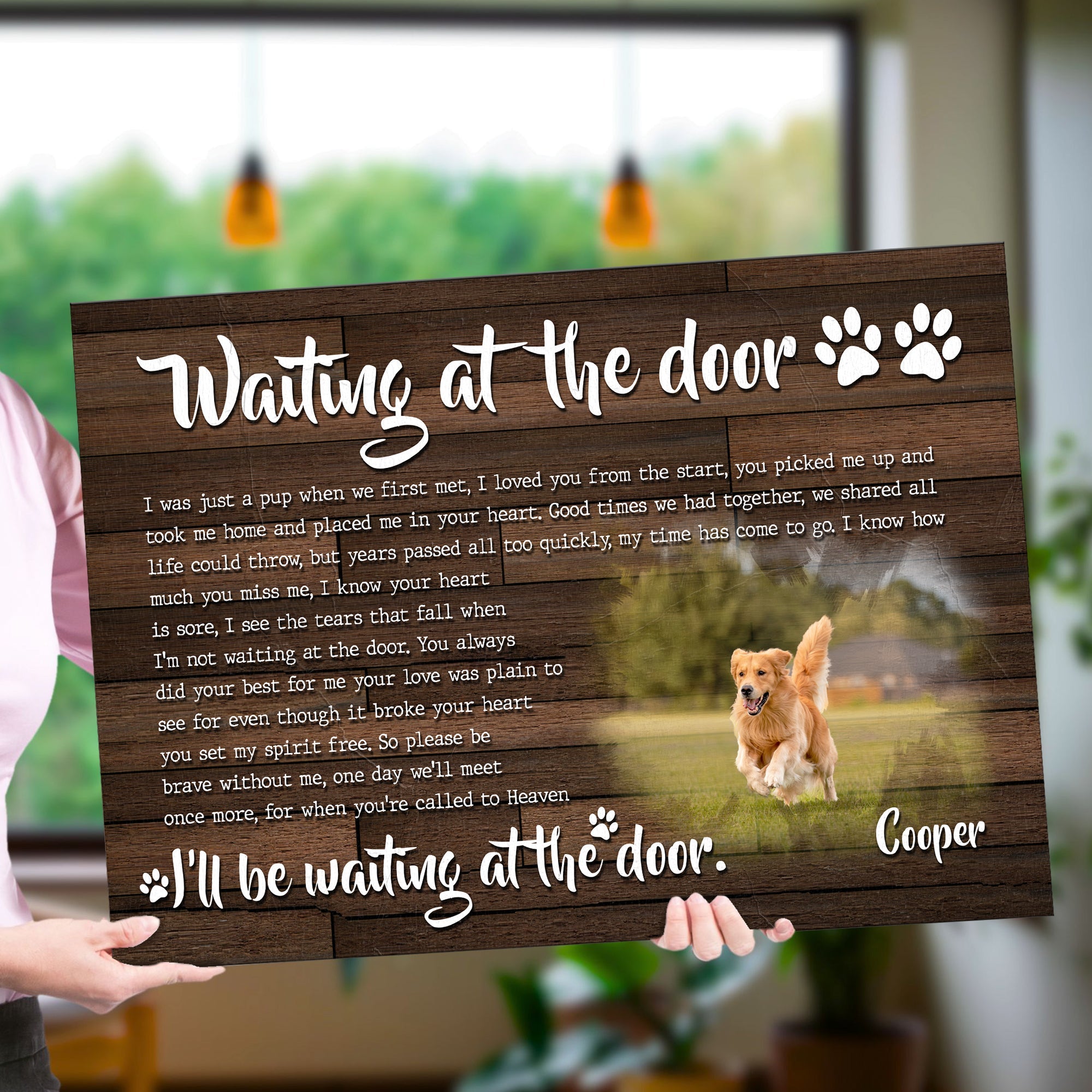 Custom Dog Portrait Waiting At The Door Sign