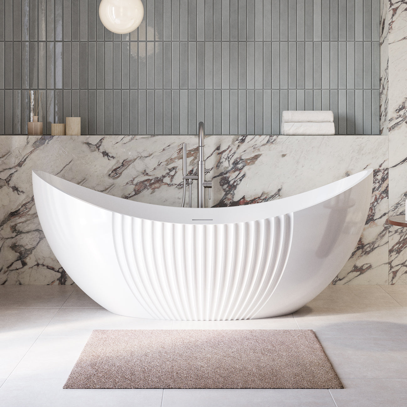 MAIDSTONE | DXV Cassian 71 Inch Acrylic Partial Fluted Double Slipper Freestanding Tub