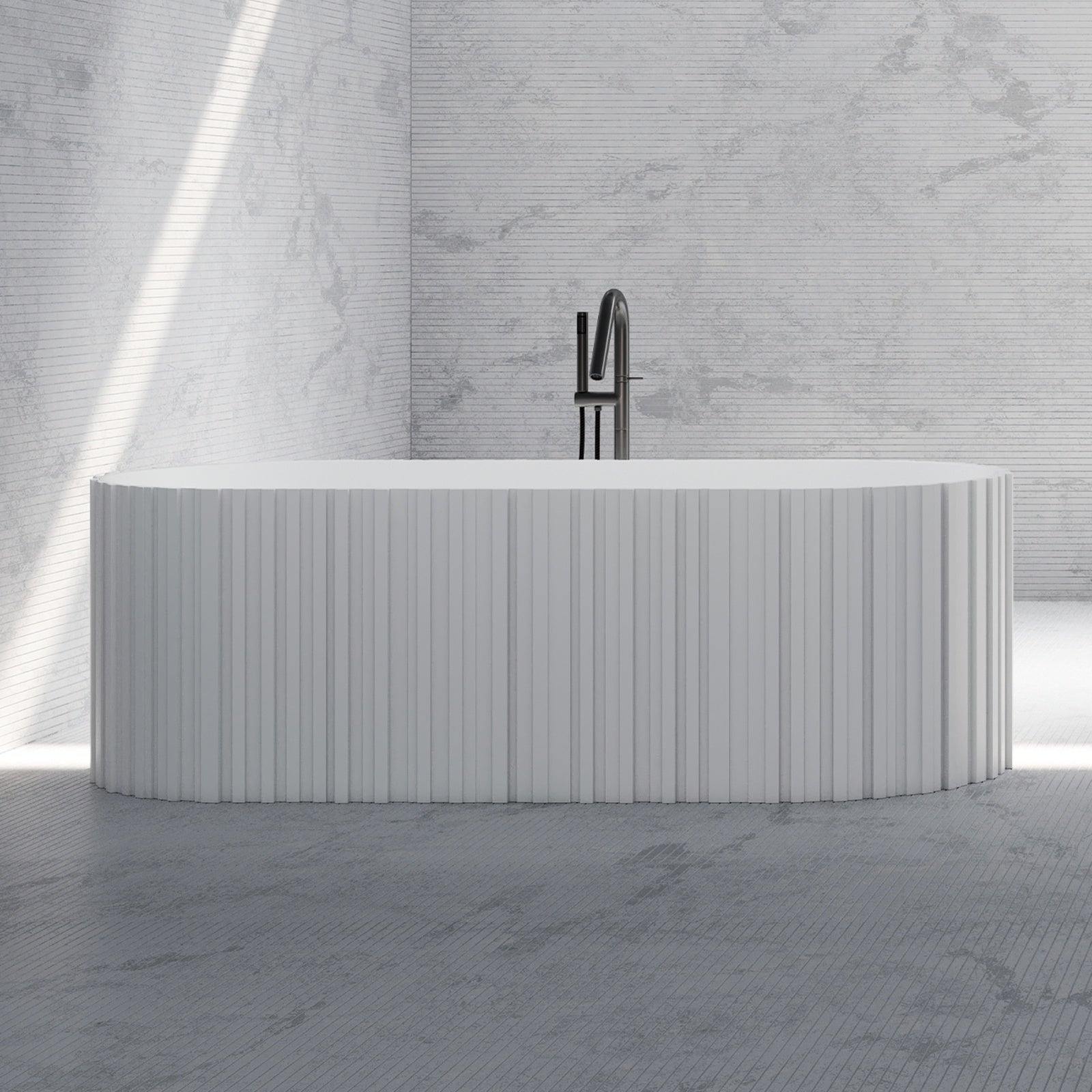 MAIDSTONE | DXV Blaise Vertical 67 Inch Solid Surface Fluted Freestanding Tub