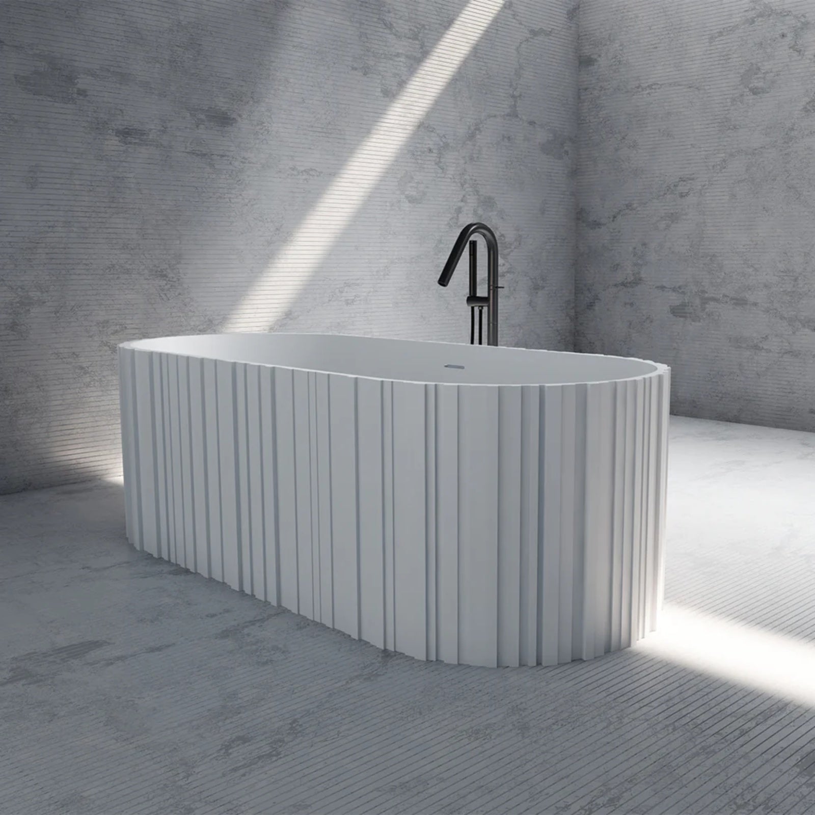 MAIDSTONE | DXV Blaise Vertical 67 Inch Solid Surface Fluted Freestanding Tub