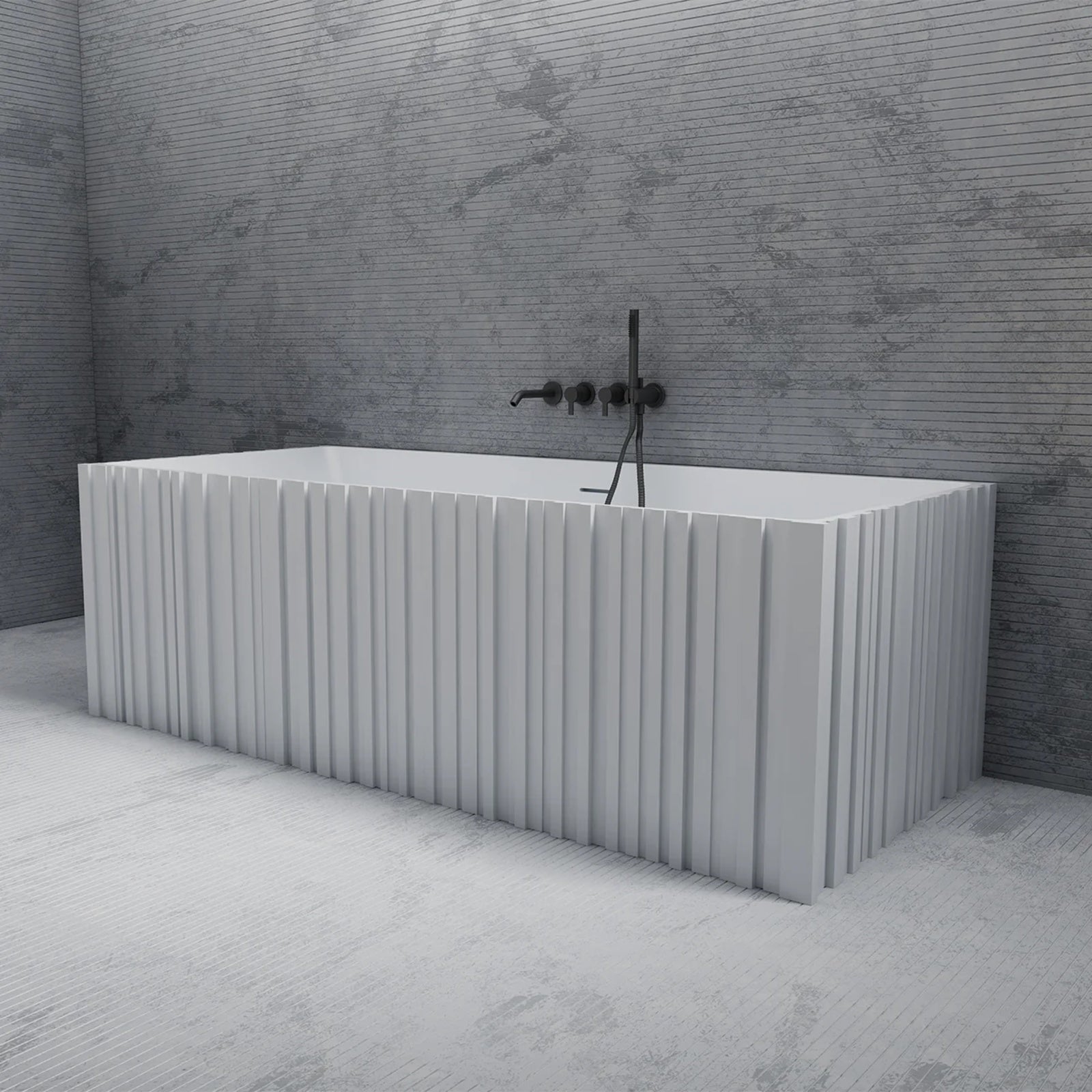 MAIDSTONE | DXV Jaylin Vertical 67 Inch Solid Surface Fluted Freestanding Tub