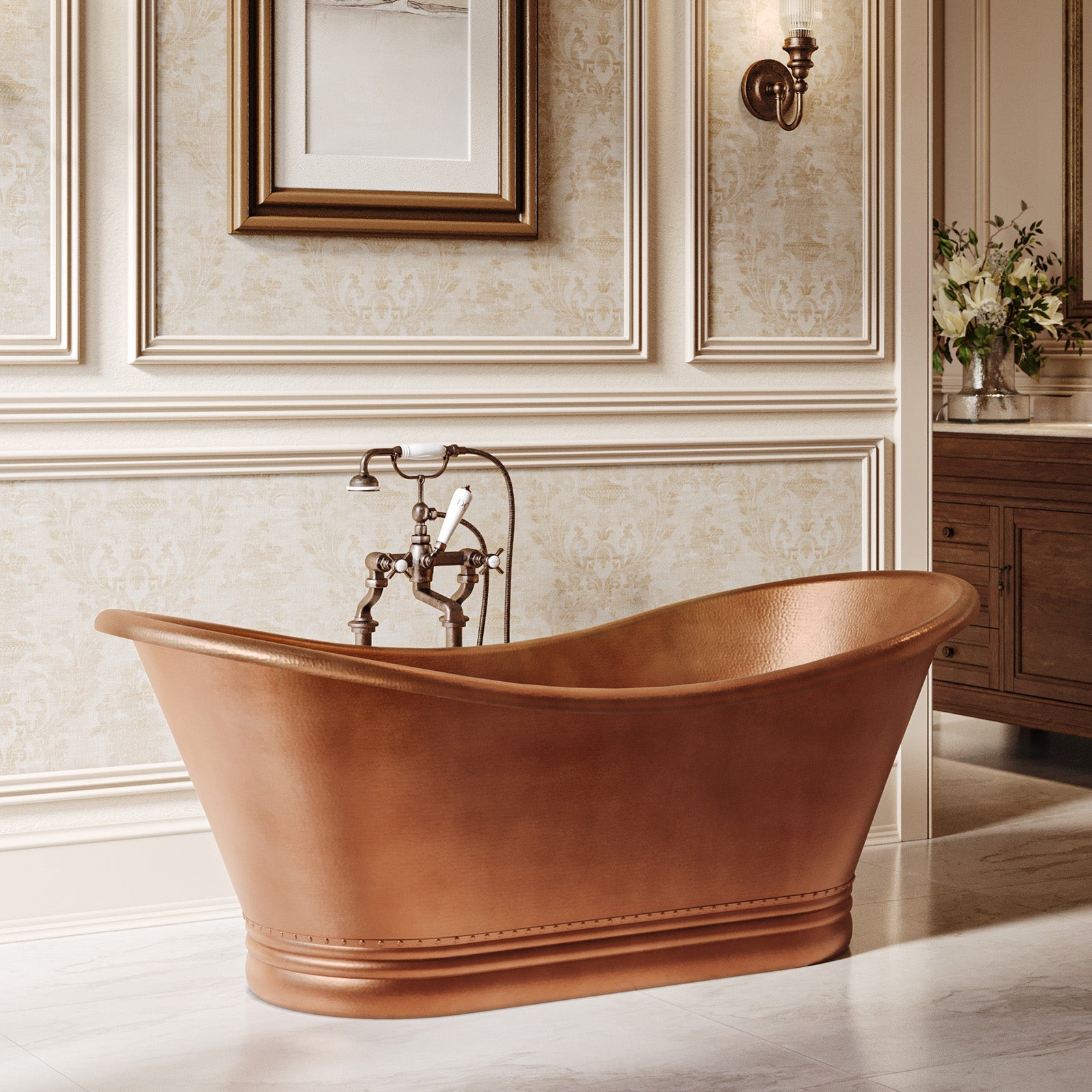 MAIDSTONE | DXV Torano Copper Freestanding Double Slipper Bathtub - Medium Copper